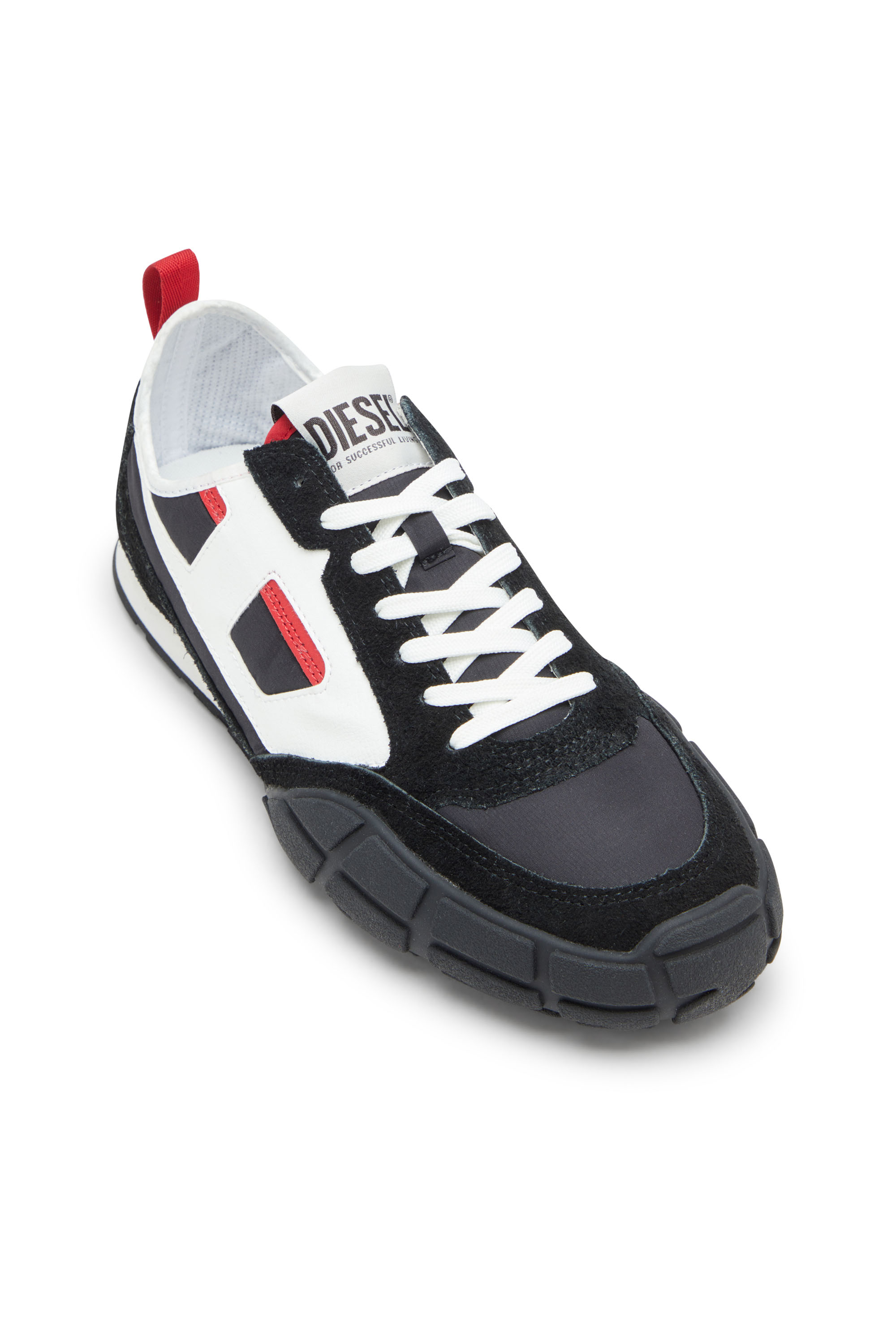 Diesel - S-PAGODHA LOW, Man's S-Pagodha-Sneakers in leather, suede and ripstop in Black/Red - 6
