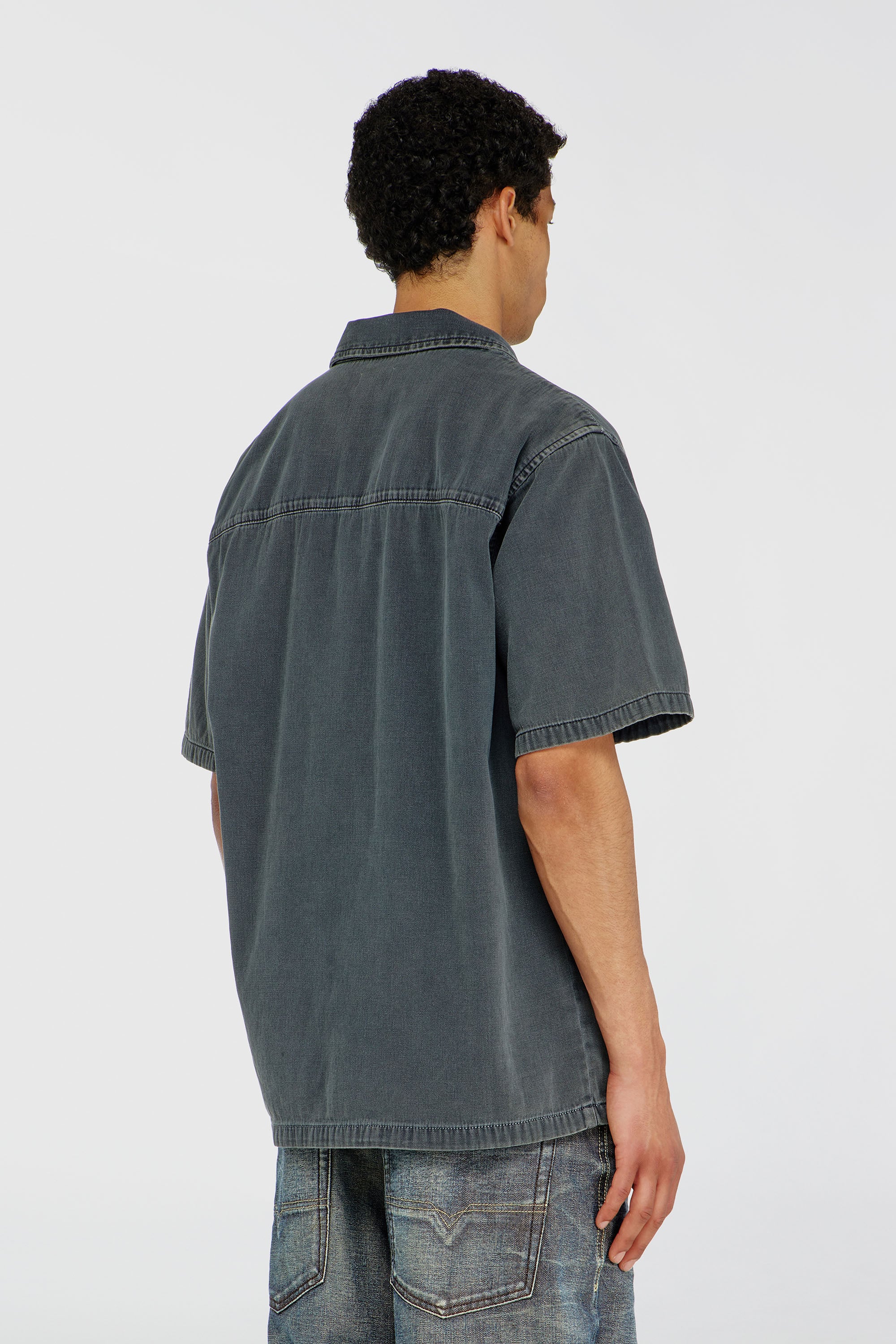 Diesel - D-NABIL-P, Man's Bowling shirt in coloured denim in Dark grey - 4