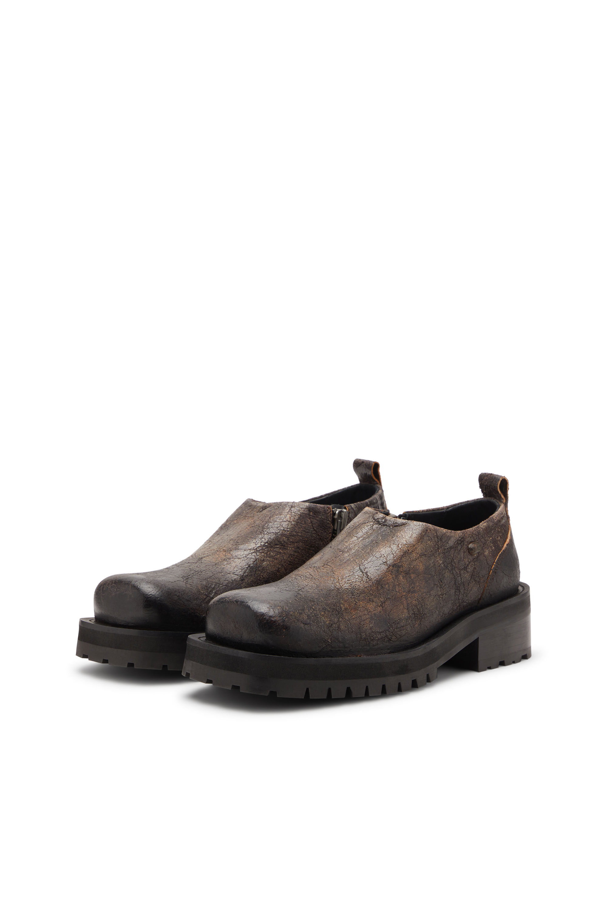 Diesel - D-TEXAN CLOG, Man's D-Texan-Zipped shoes in distressed crackled suede in Brown - 8