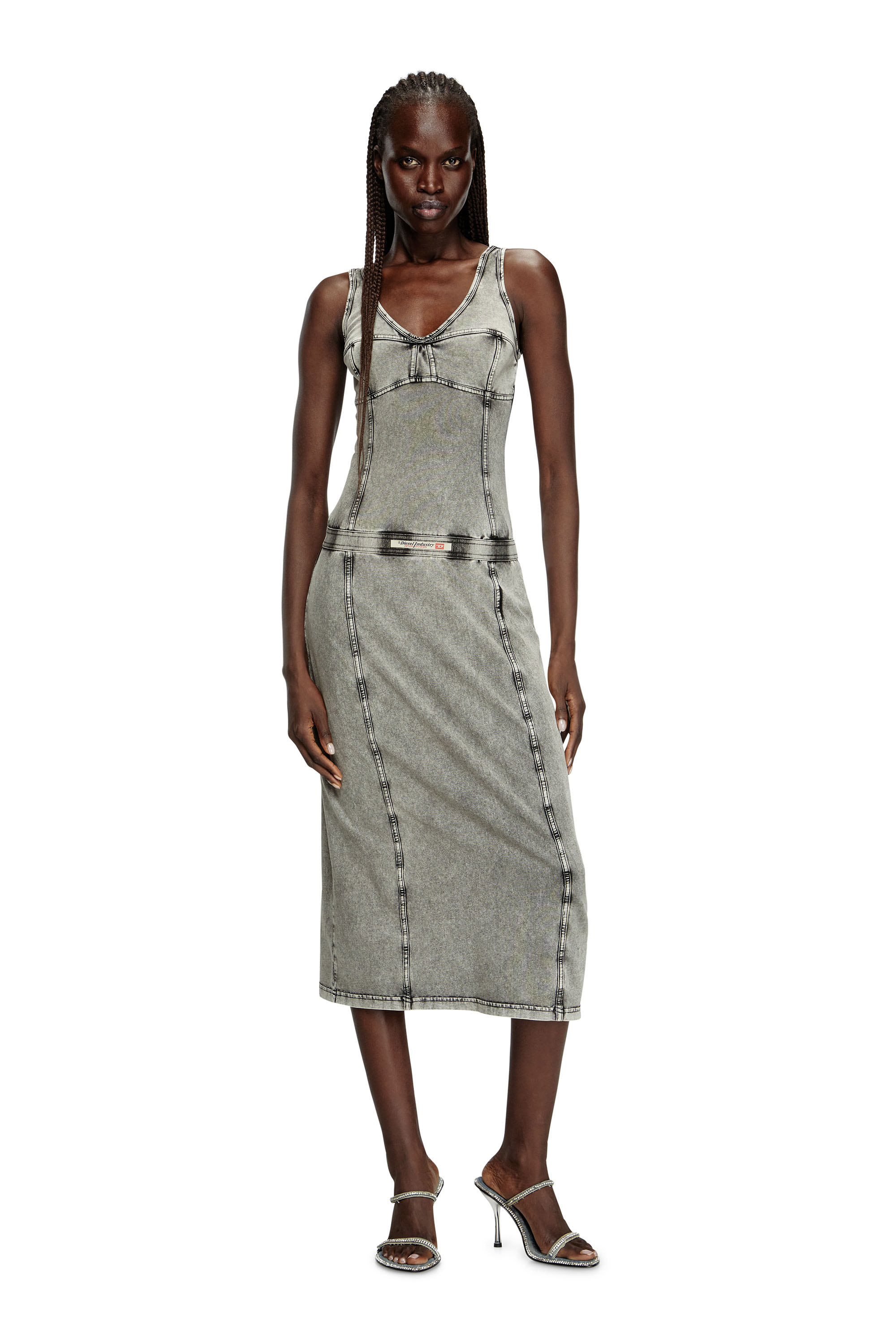 Diesel - D-INNY, Woman's Sleeveless midi dress with denim effect in Grey - 2