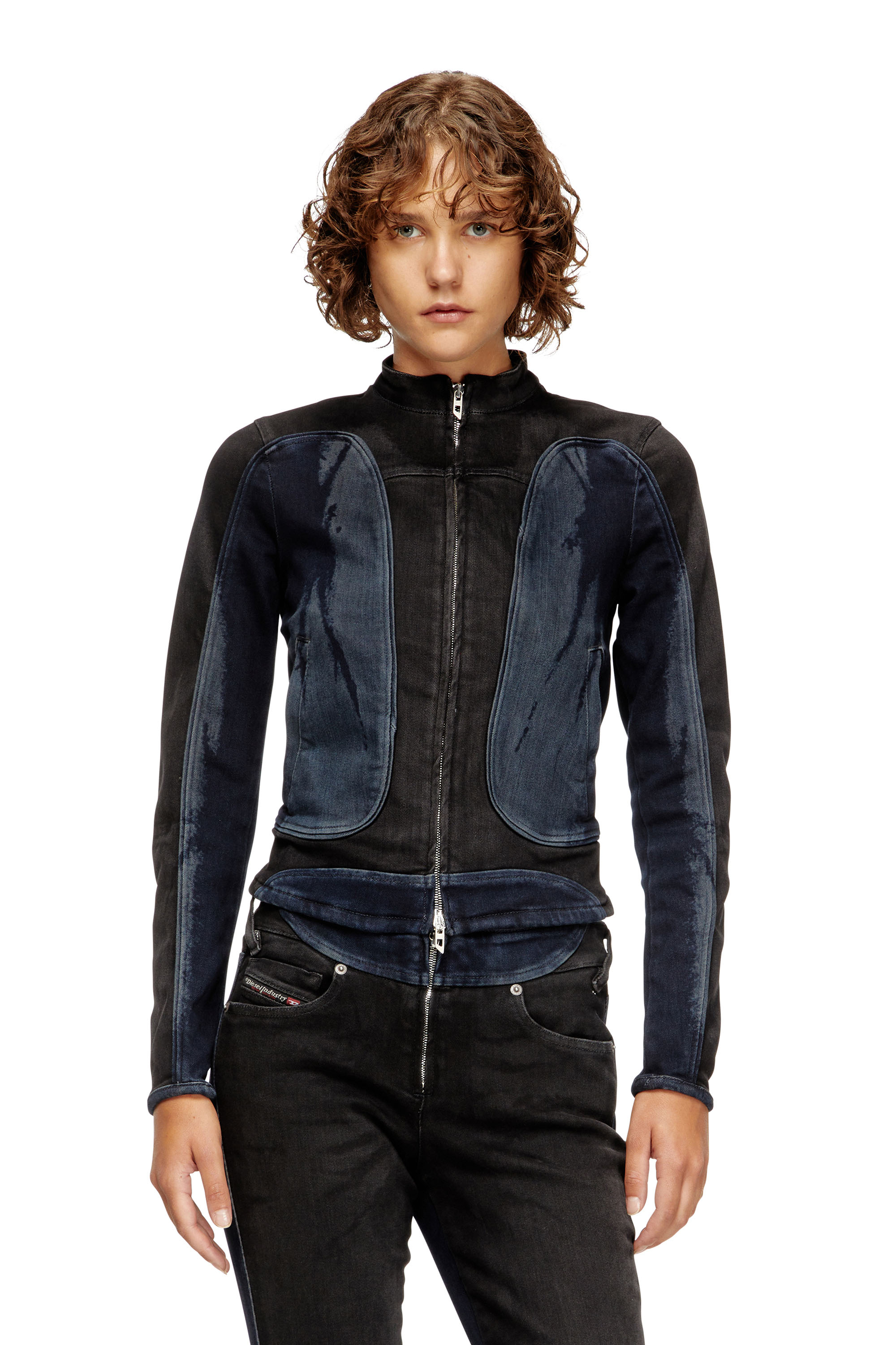 Diesel - DE-MORNY-S, Woman's Biker-style jacket in bicolour denim in Black/Blue - 3