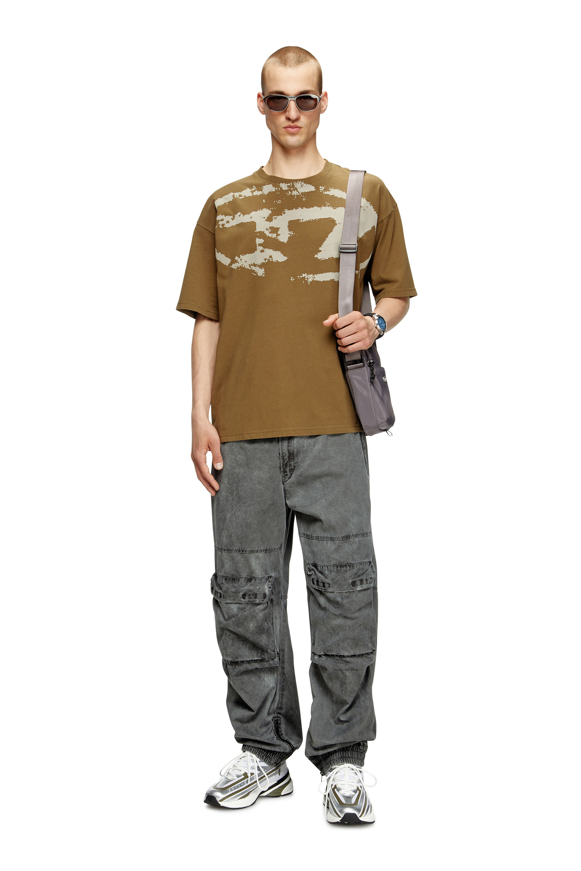 Diesel - T-BOXT-N14, Man's T-shirt with distressed flocked logo in Brown - 2
