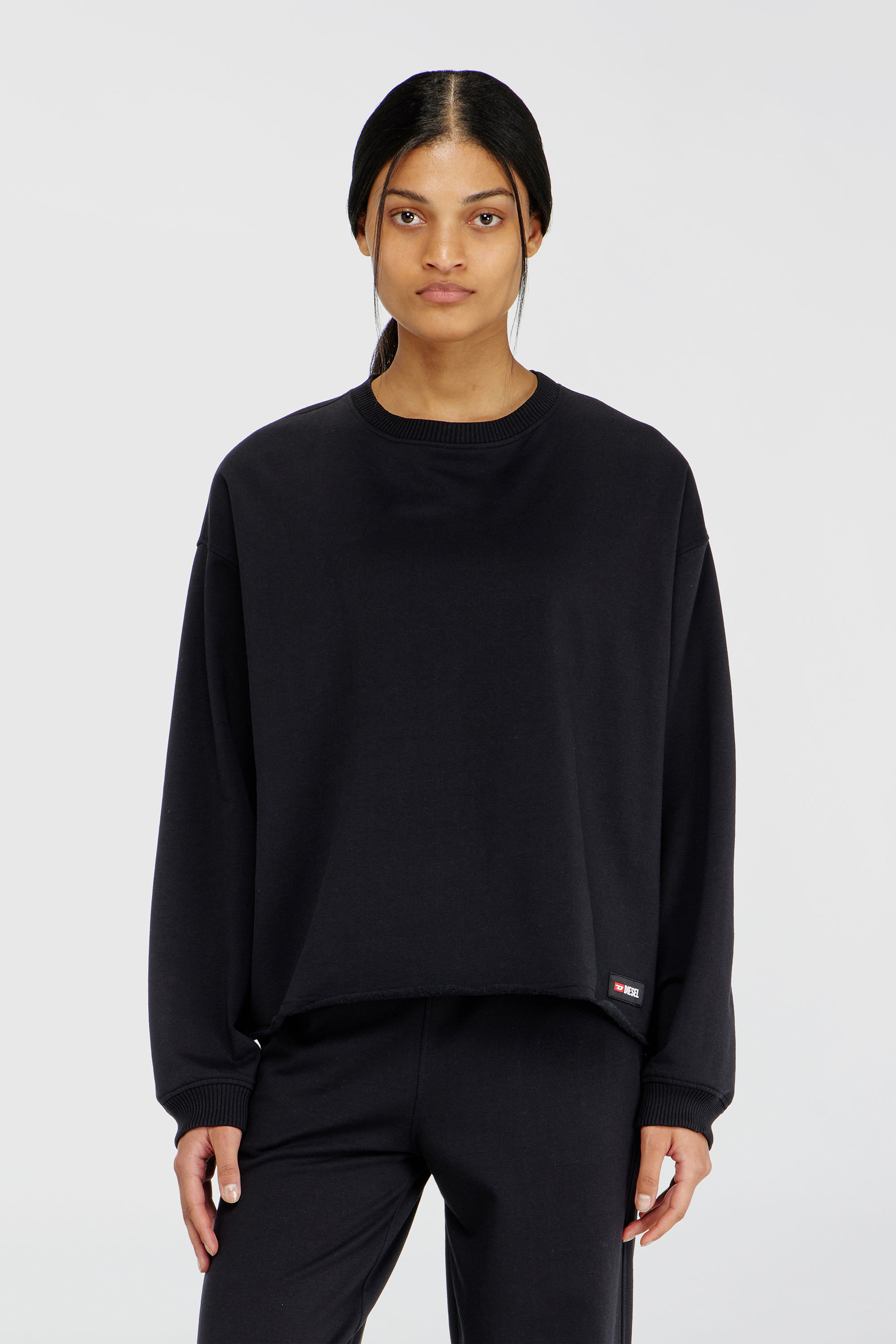 Diesel - PATRICIA-D-CORE, Woman's Peached sweatshirt with raw hem in Black - 1