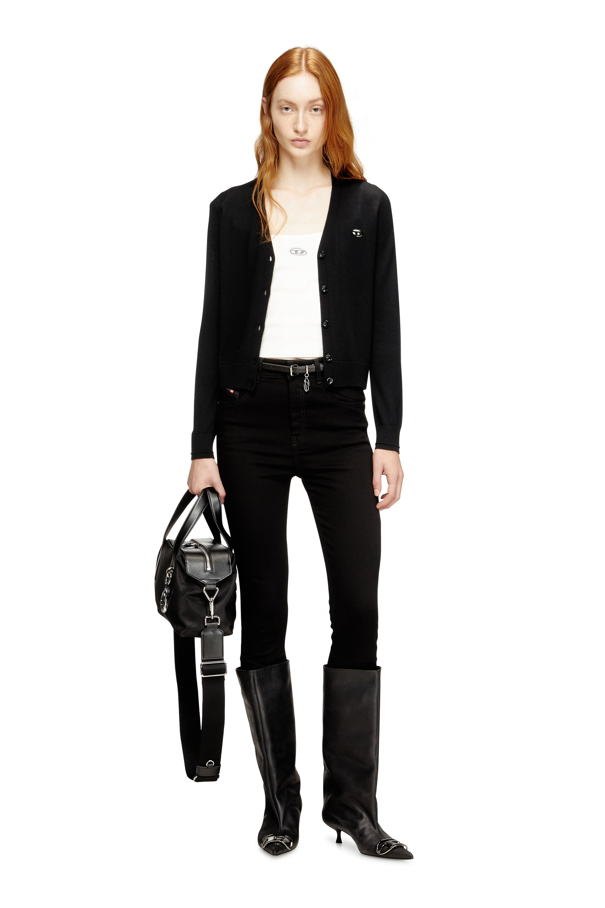 Diesel - T-HUPY-OD, Woman's Ribbed top with metallic Oval D in White - 2