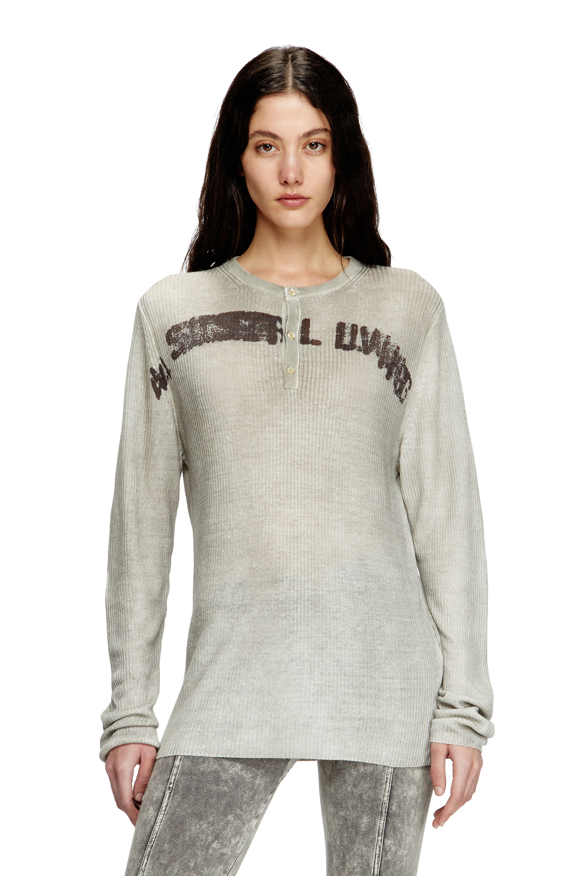 Diesel - K-ROBBY, Unisex's Dirty-effect Henley jumper in linen in Beige - 1