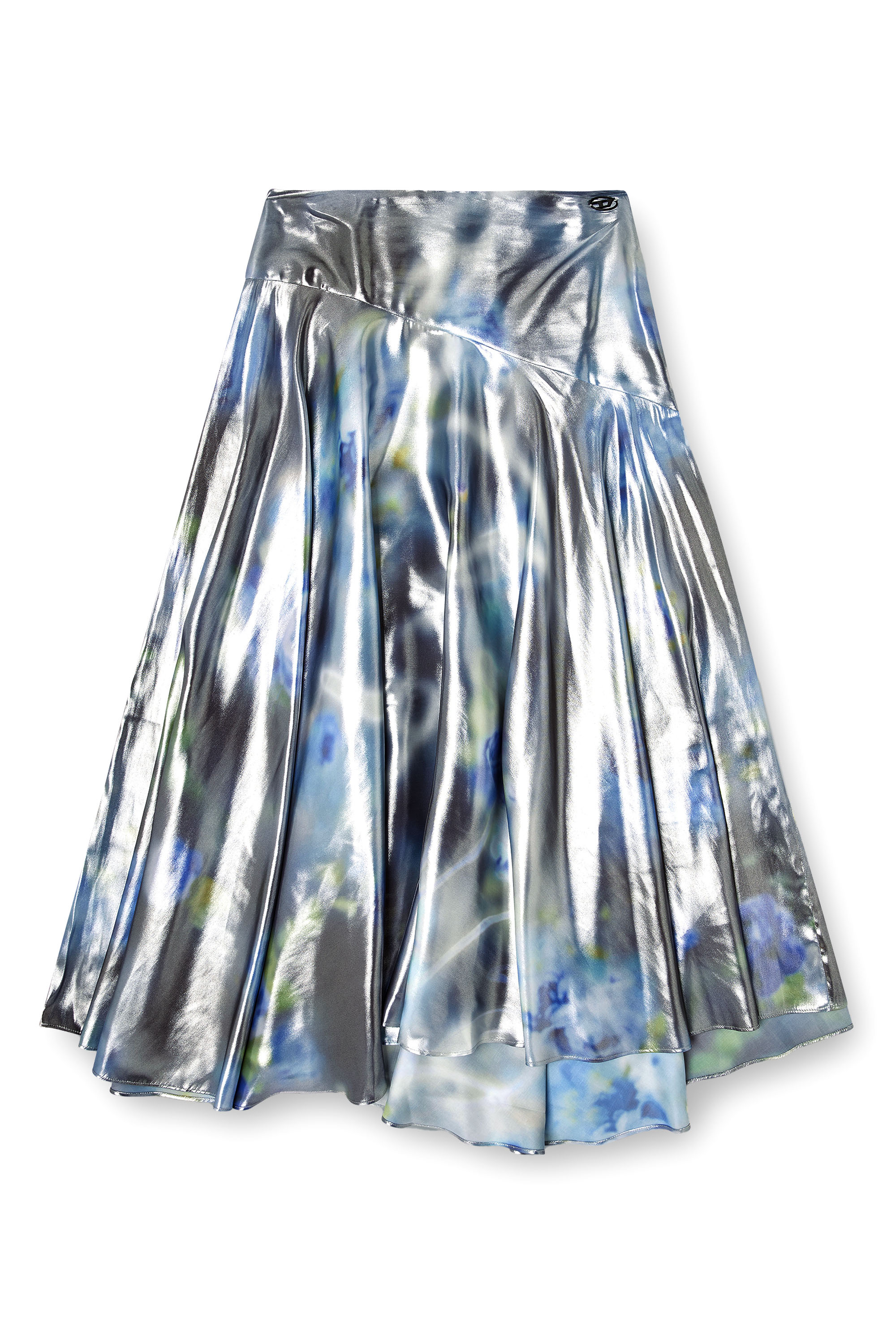 Diesel - O-ZULIE-S2, Woman's Metallic midi skirt with blurred rose print in Blue/Black - 3
