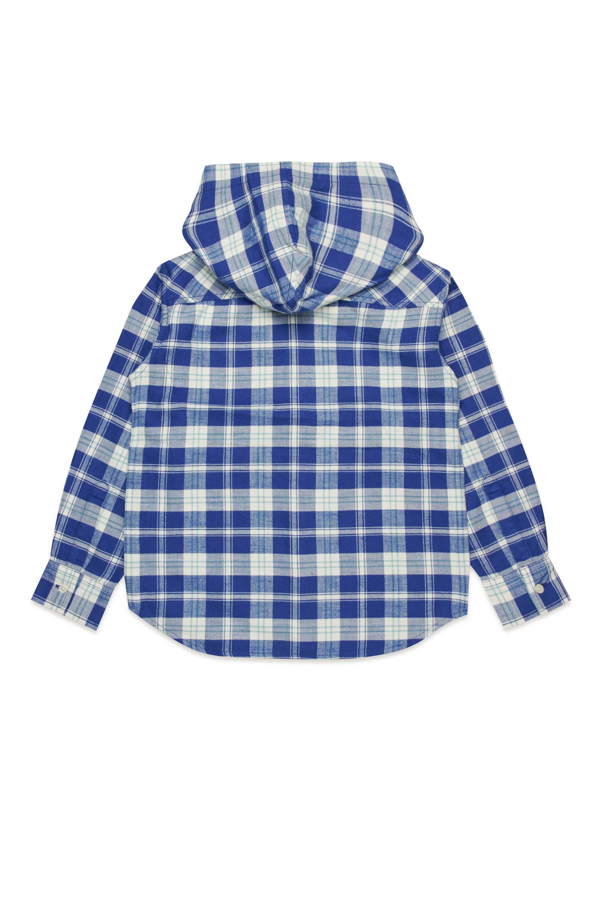 Diesel - CSDEWNYHOOD OVER, Man's Hooded shirt in check flannel in Blue/White - 2