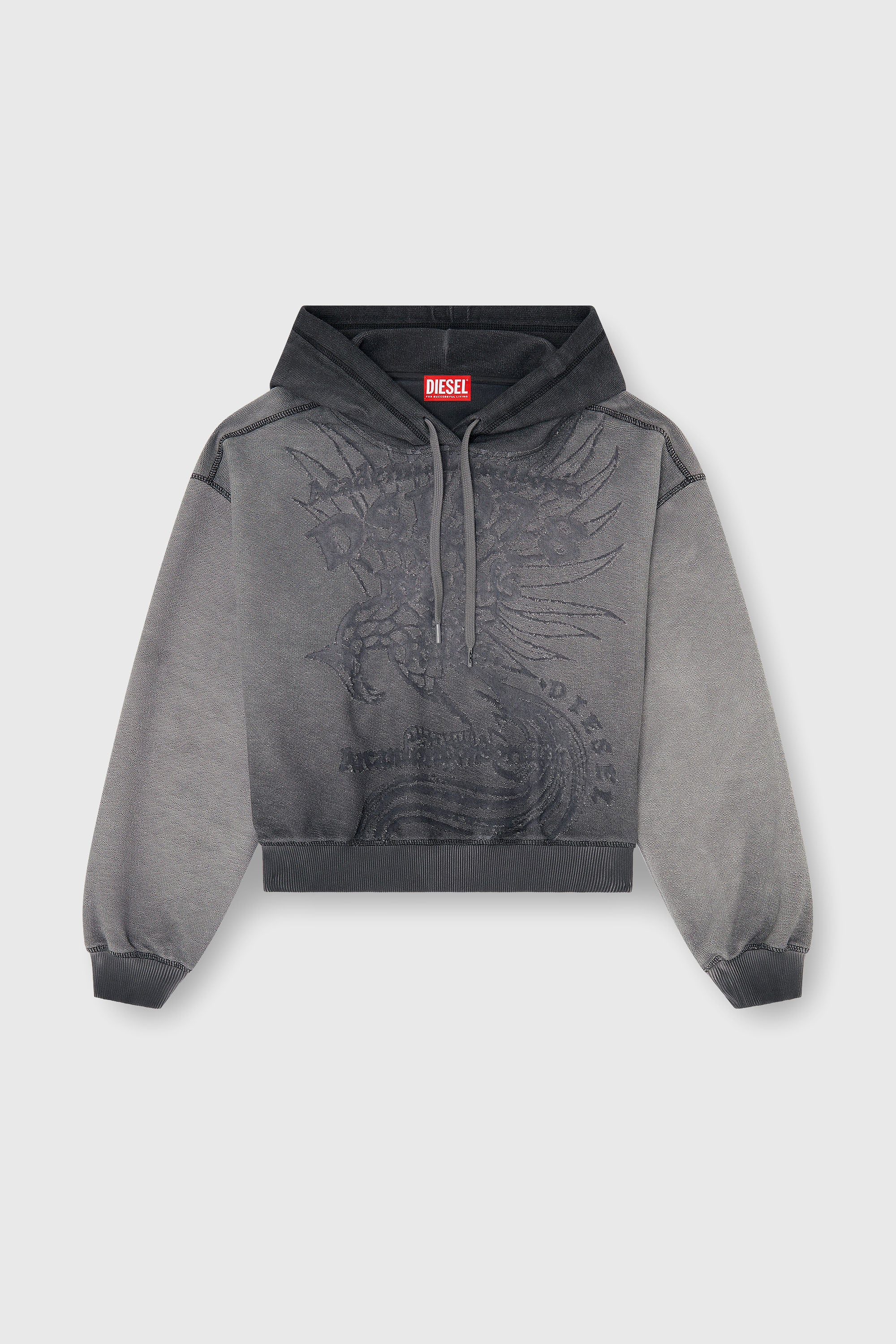 Diesel - F-SUNNY-HOOD, Woman's Hoodie with d&eacute;vor&eacute; print in Grey - 2