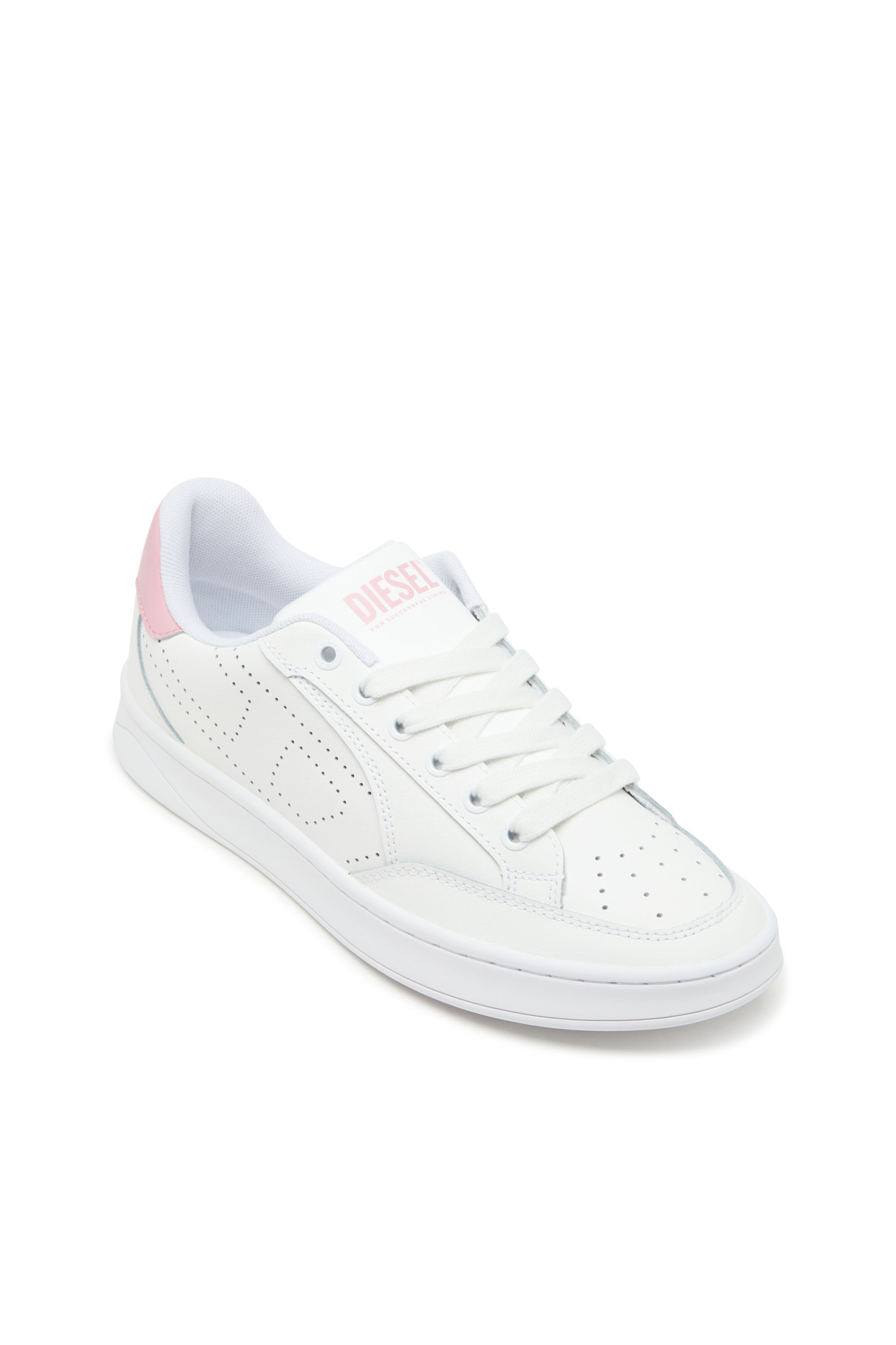 Diesel - S-DAKOTA LOW W, Woman's Leather sneakers with perforated logo in White/Pink - 6