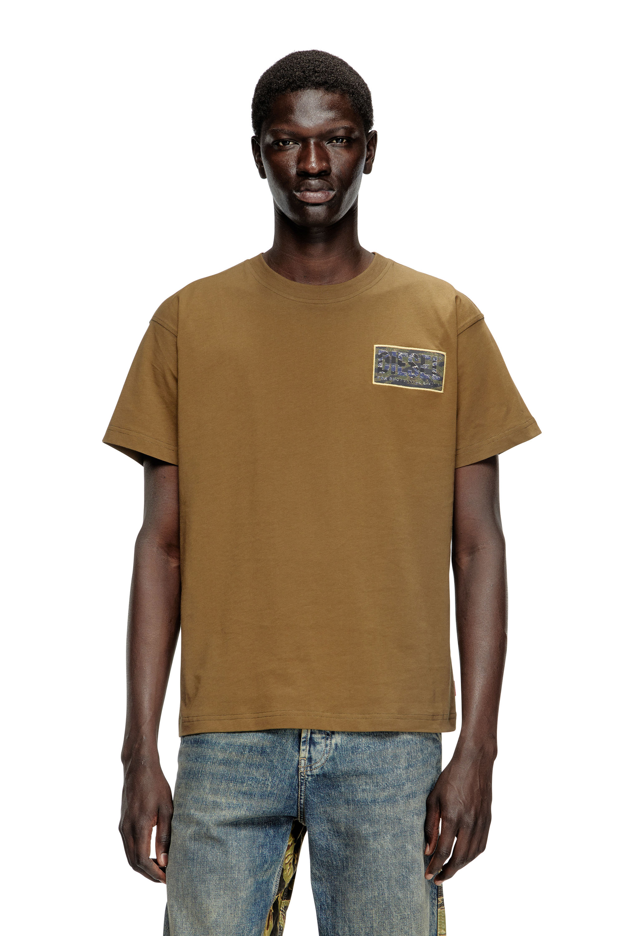 Diesel - T-NORM-T3, Man's T-shirt with camo logo patch in Military Green - 3