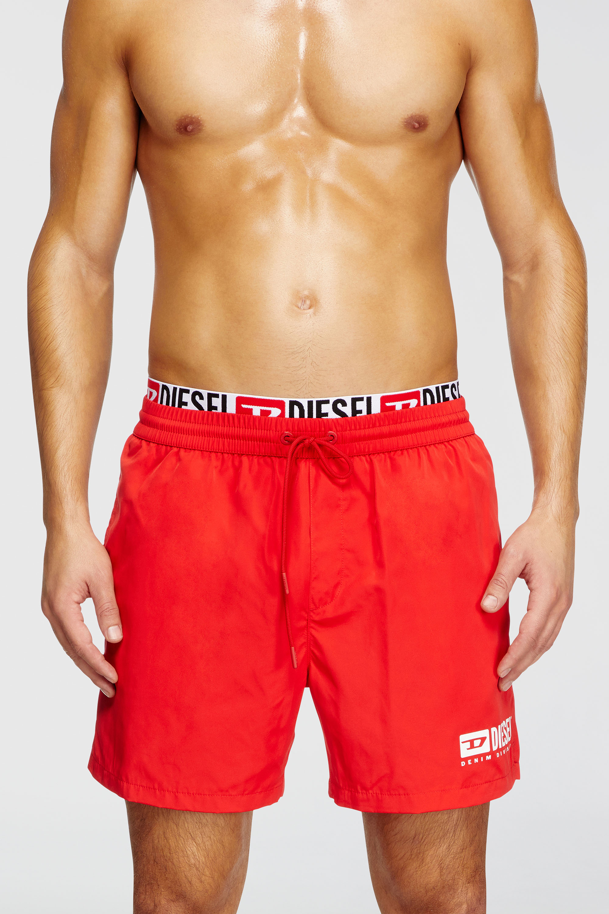 Mid-length swim shorts with logo print