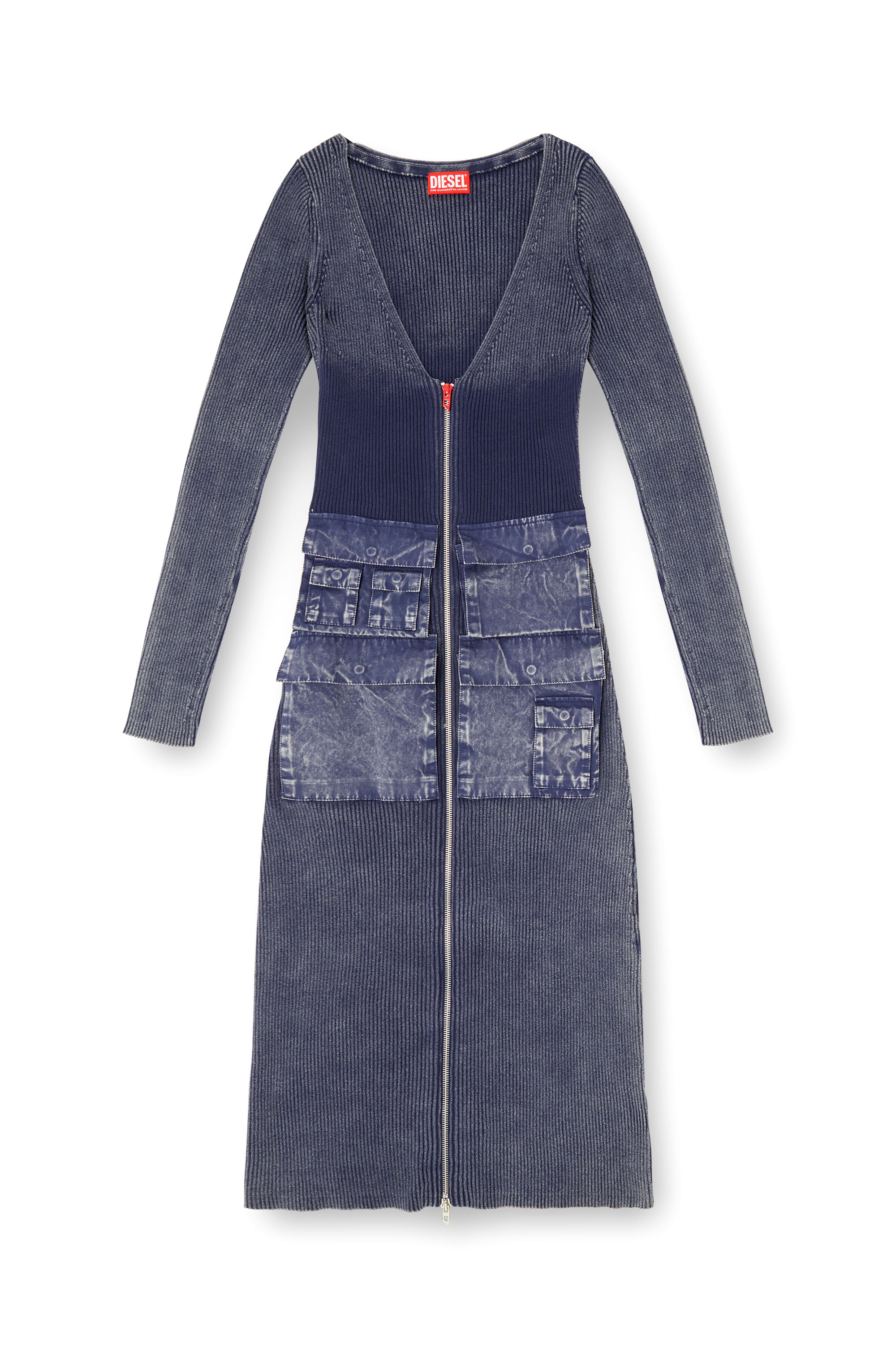 Diesel - M-MELTI-LS, Woman's Ribbed midi dress with denim treatment in Blue - 2