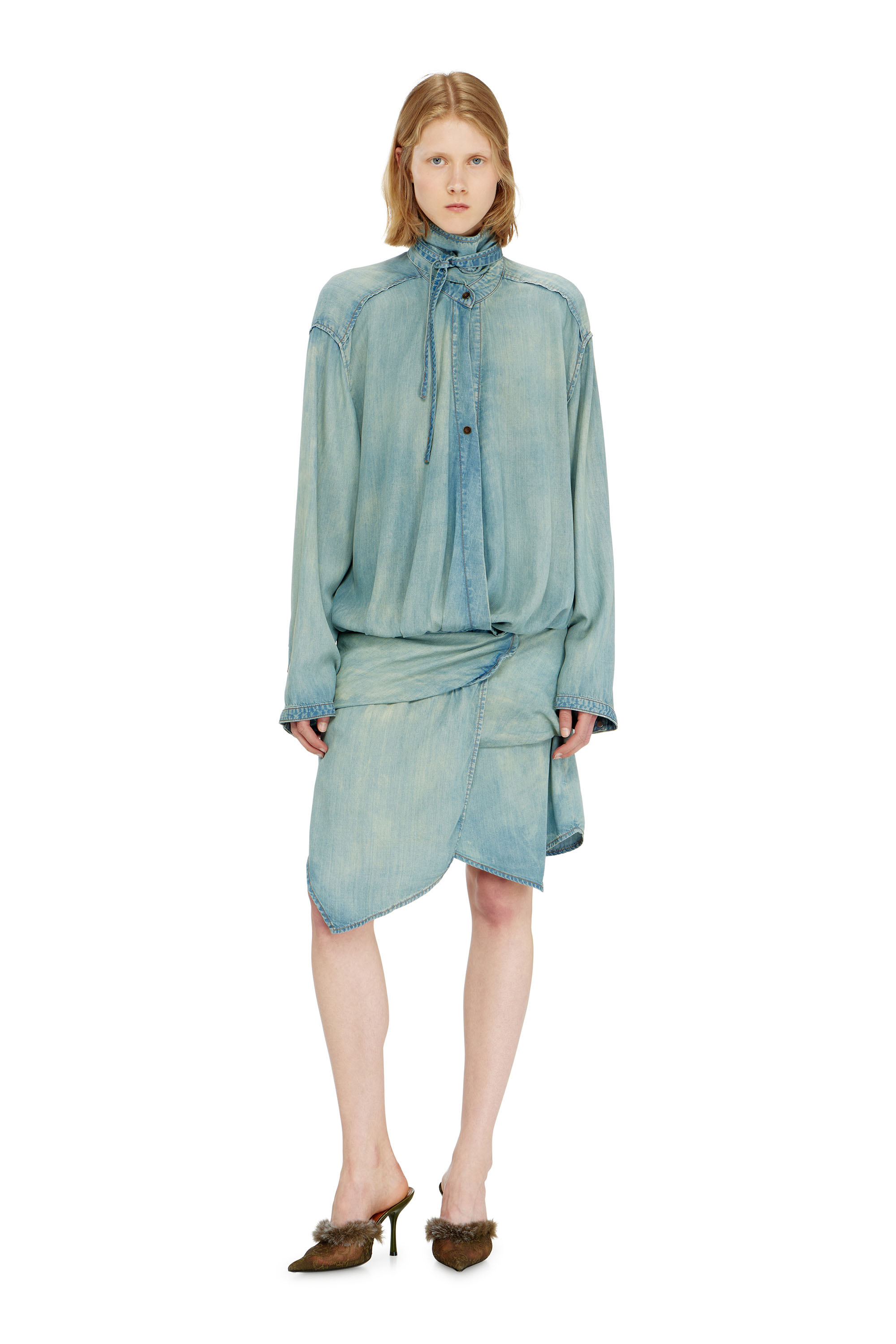 Diesel - DE-TILORA-S, Woman's Oversized draped denim shirt dress in null - 3