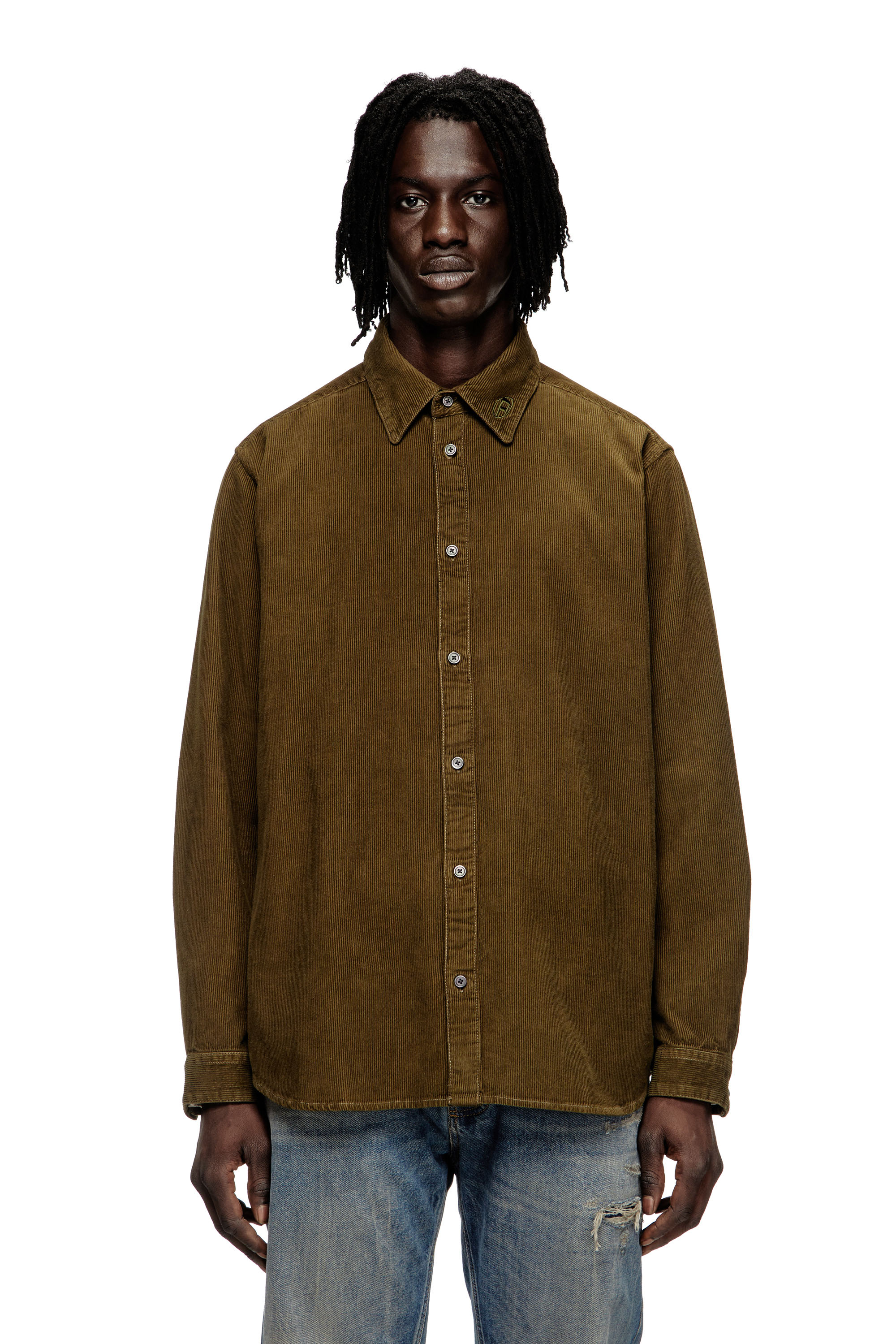 Diesel - S-SIMPLY-AJFQ, Man's Cotton shirt with embroidery on the collar in null - 1