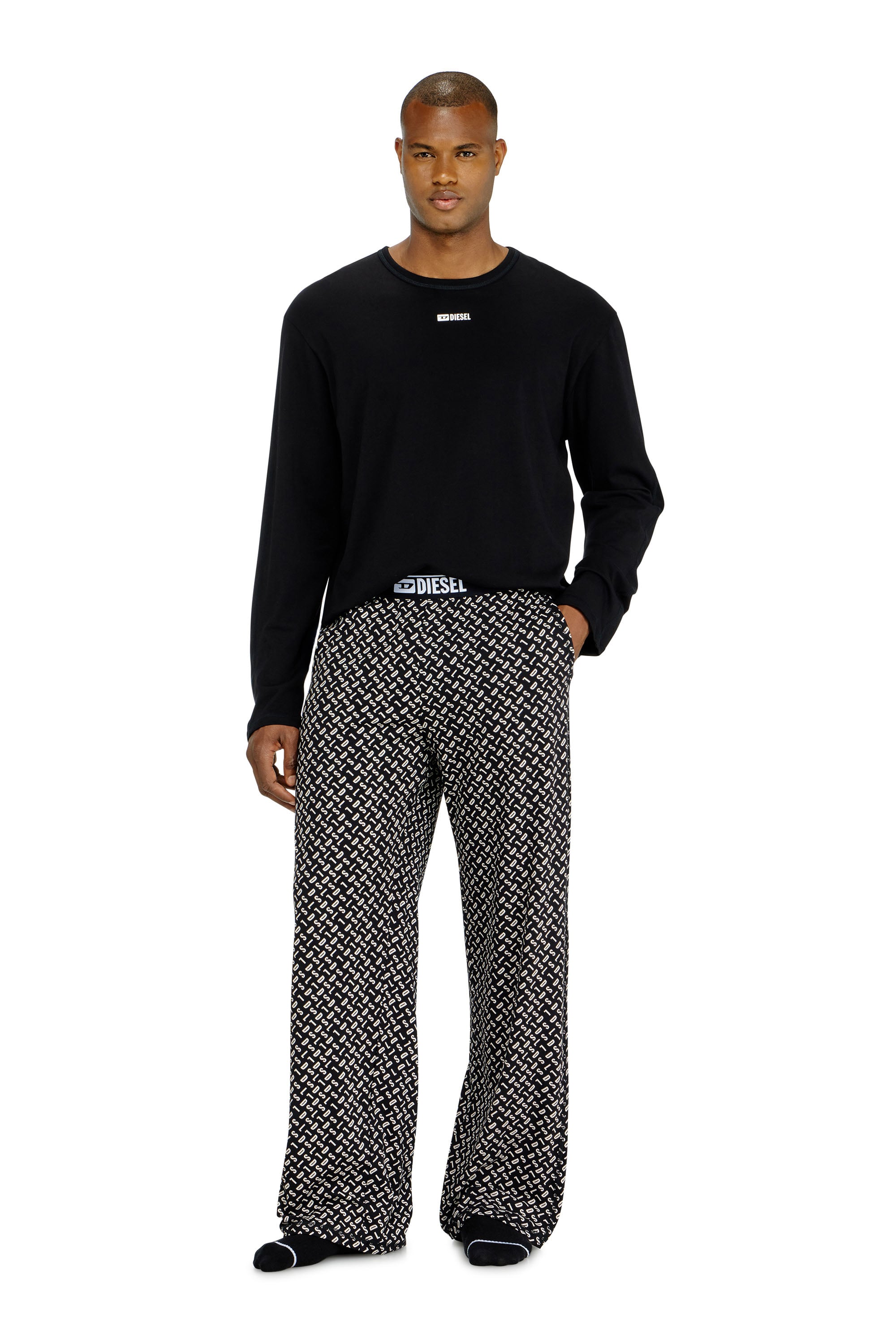 Diesel - SET-NOLAN-D-BOX, Man's Pyjama set in cotton with printed bottoms in Black/White - 2