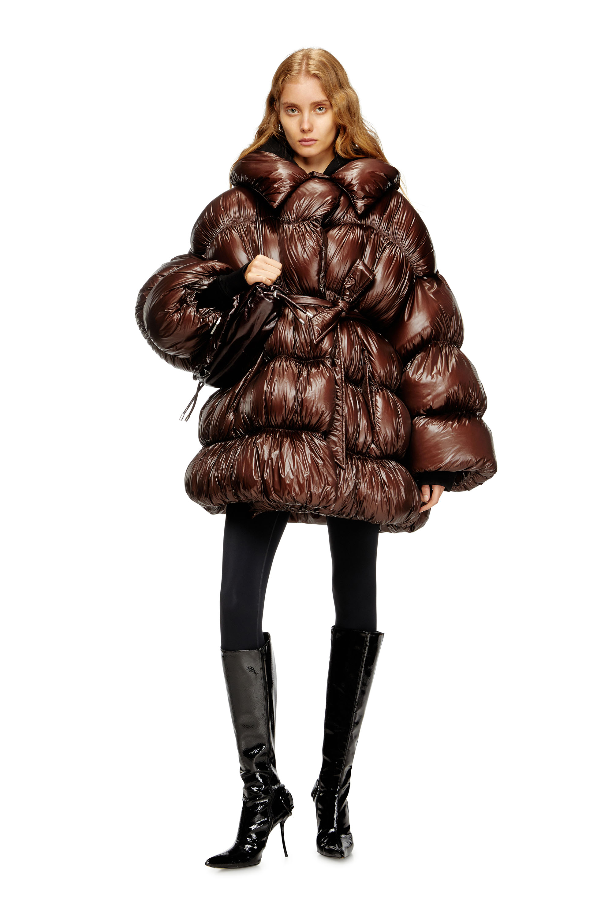 Diesel - W-INONA, Woman's Short quilted down coat with belt in Brown - 1