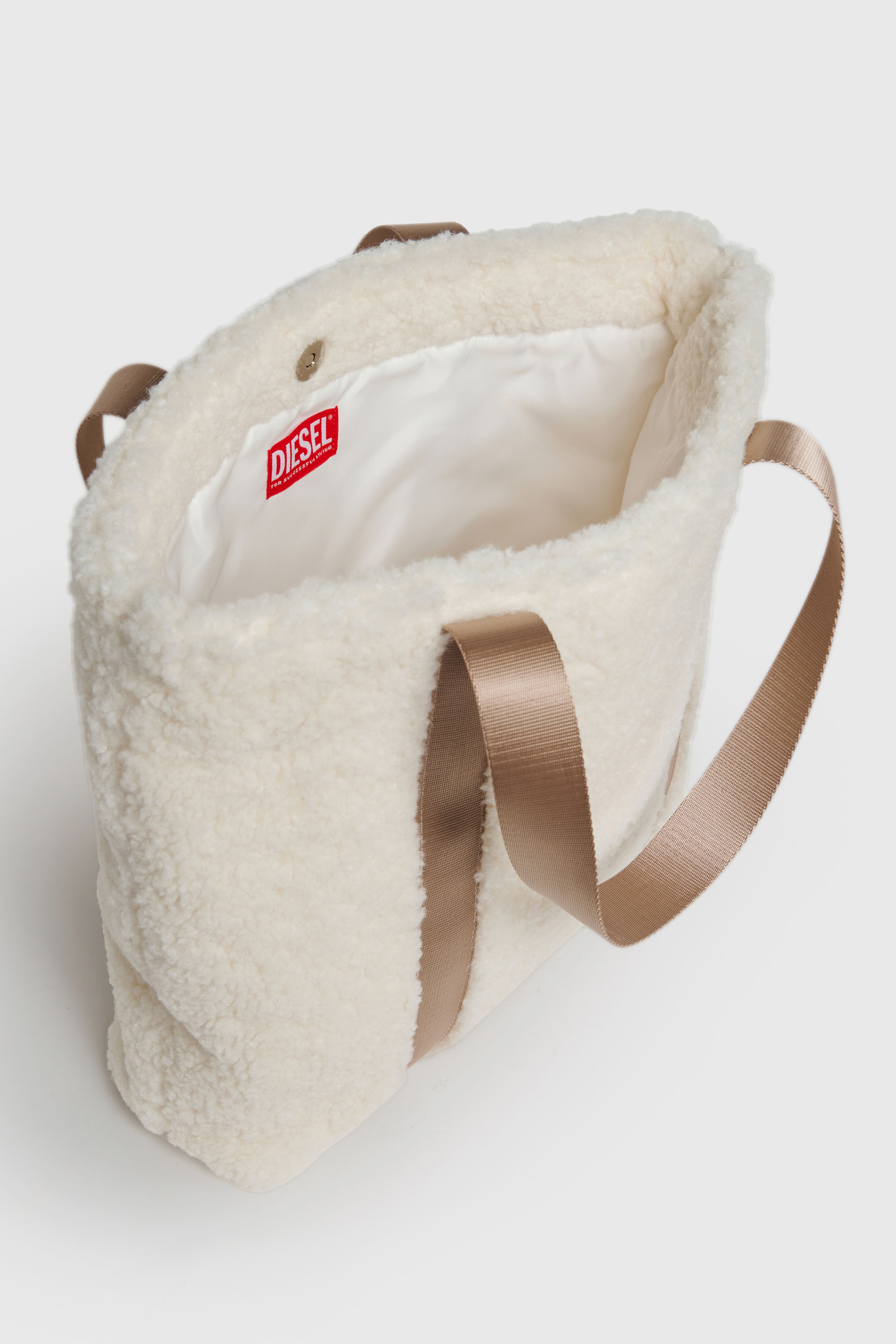 Diesel - WIXA, Woman's WIXA - Tote bag in teddy fleece in White - 4