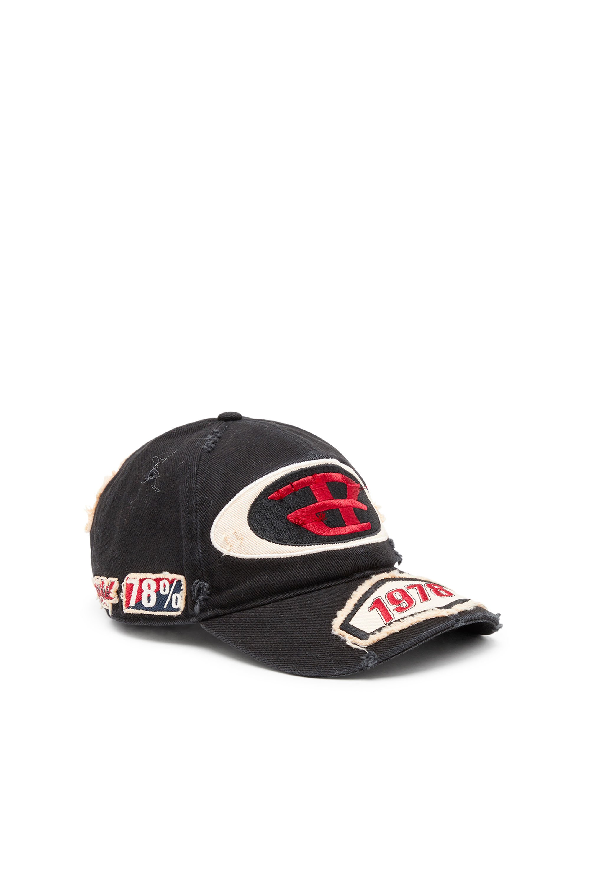 Diesel - C-BRAFF, Man's Baseball cap with embroidered patches in Black - 1