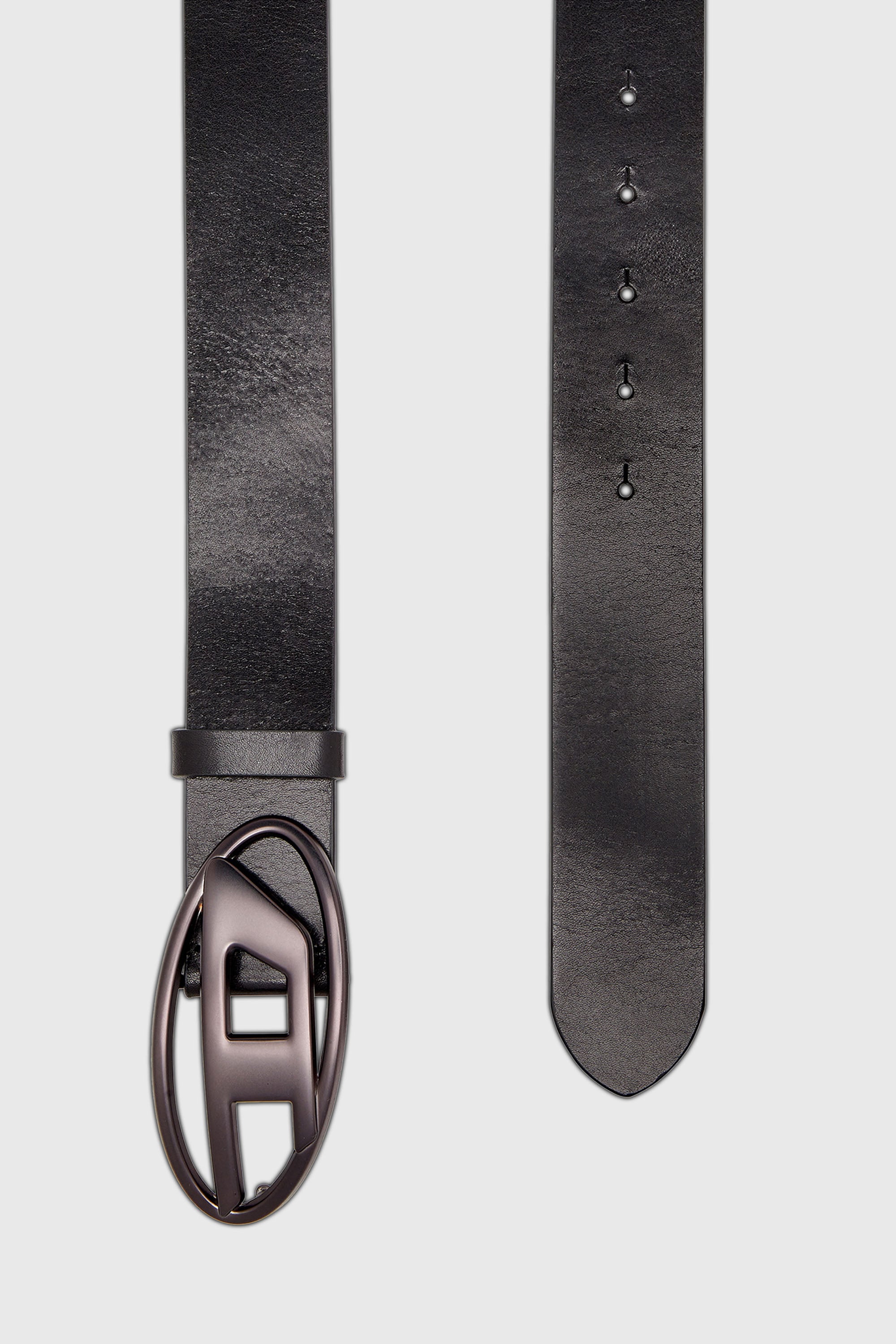 Diesel - B-1DR, Unisex's 3.9cm leather belt with metallic Oval D buckle in Black - 2