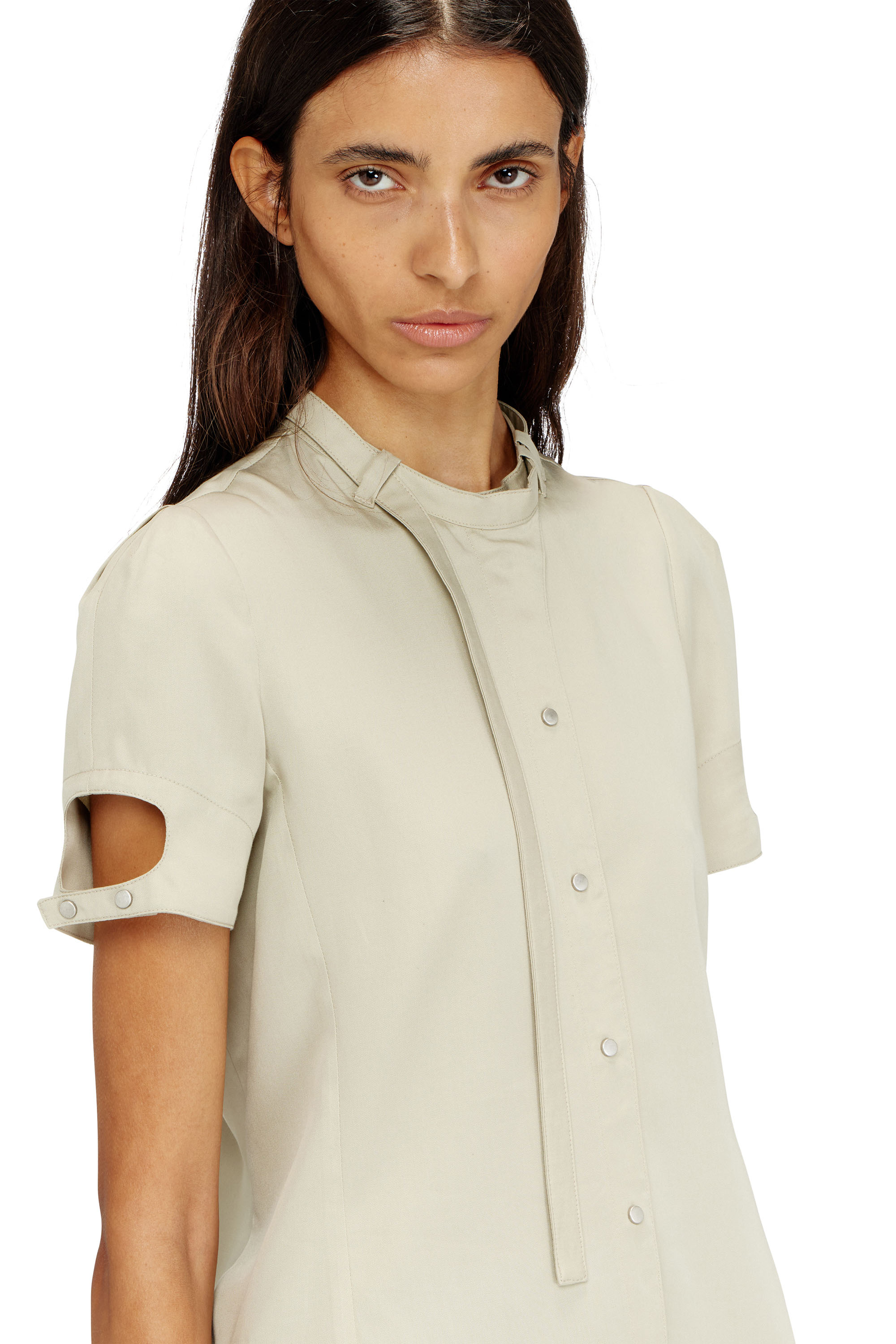 Diesel - C-INDIA, Woman's Short-sleeve biker-detail shirt in lyocell in Beige - 5
