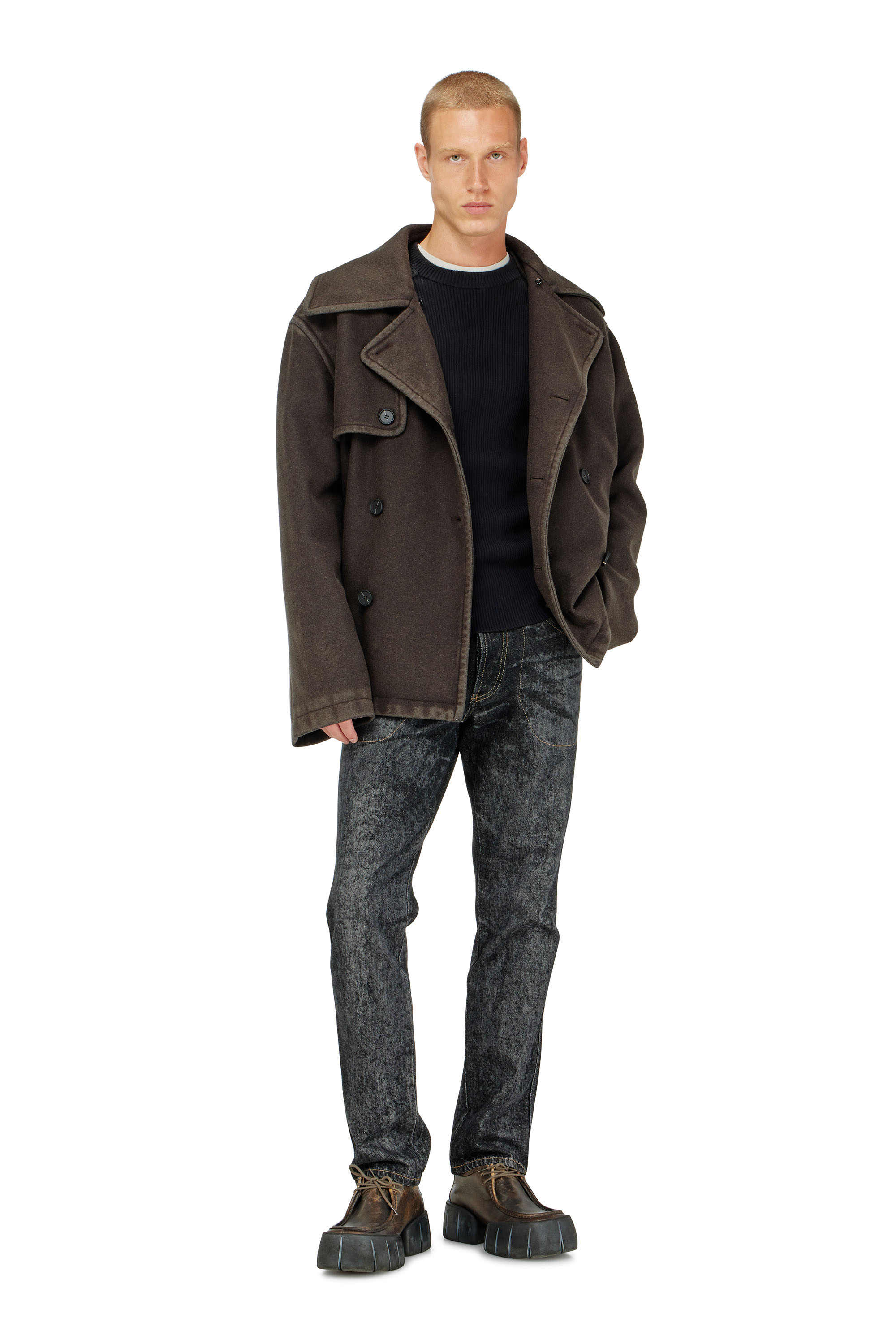 Diesel - K-MARTIN, Man's Ribbed jumper with shoulder panels in Black - 2