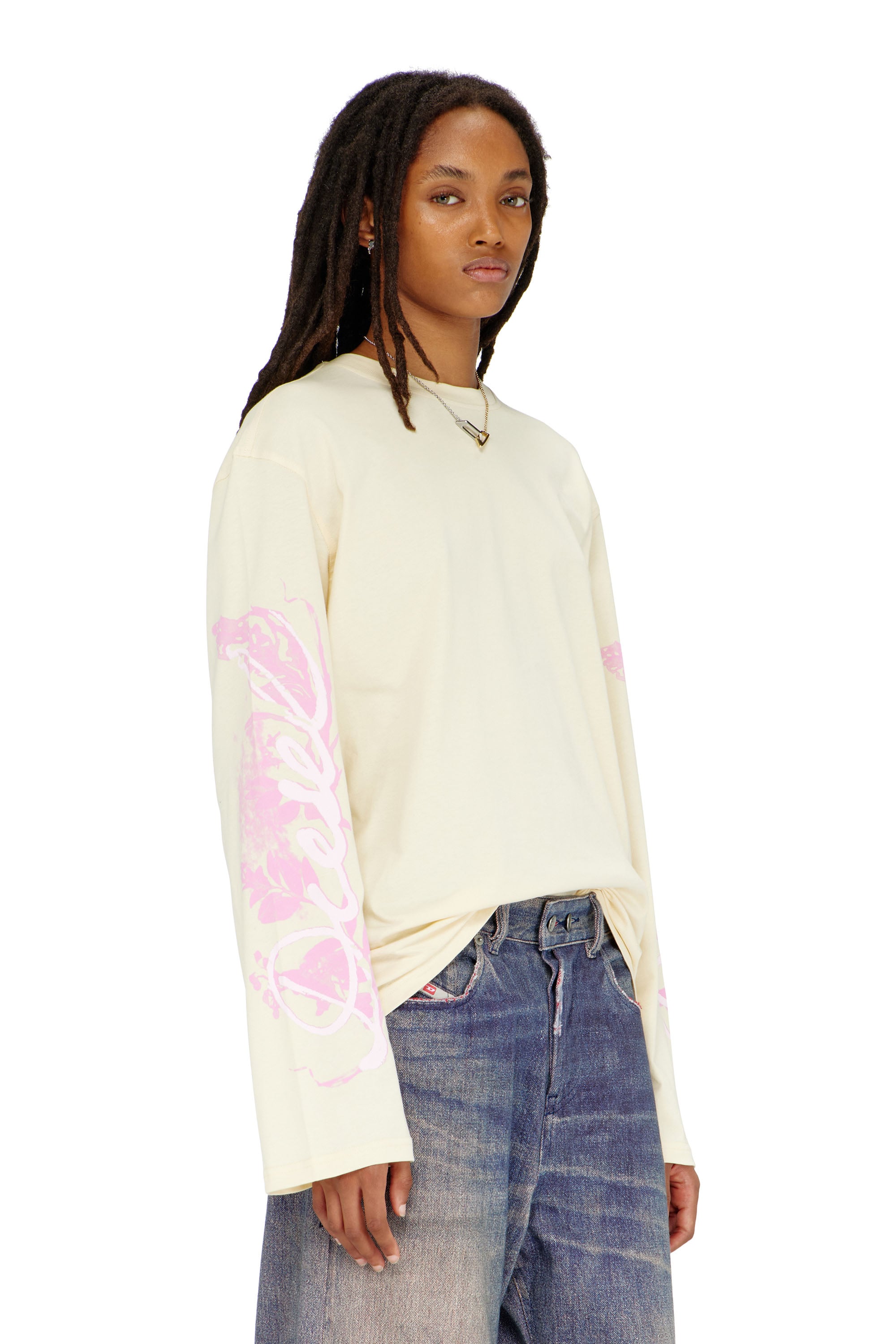Diesel - T-HILARY-LS-AA3, Woman's Long-sleeve T-shirt with graphic prints and crystals in White - 1