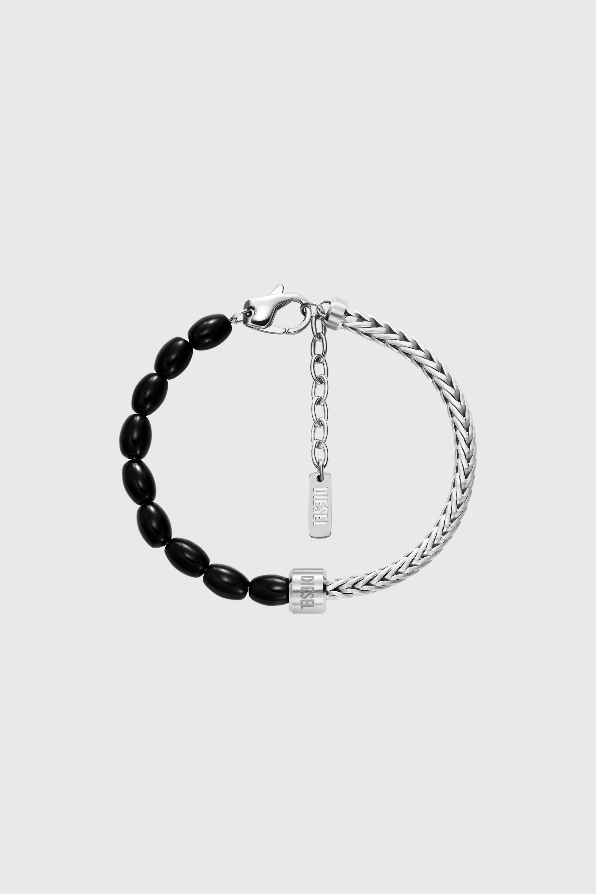 Diesel - DX1714040, Unisex's Black Agate Beaded Bracelet in Silver/Black - 1