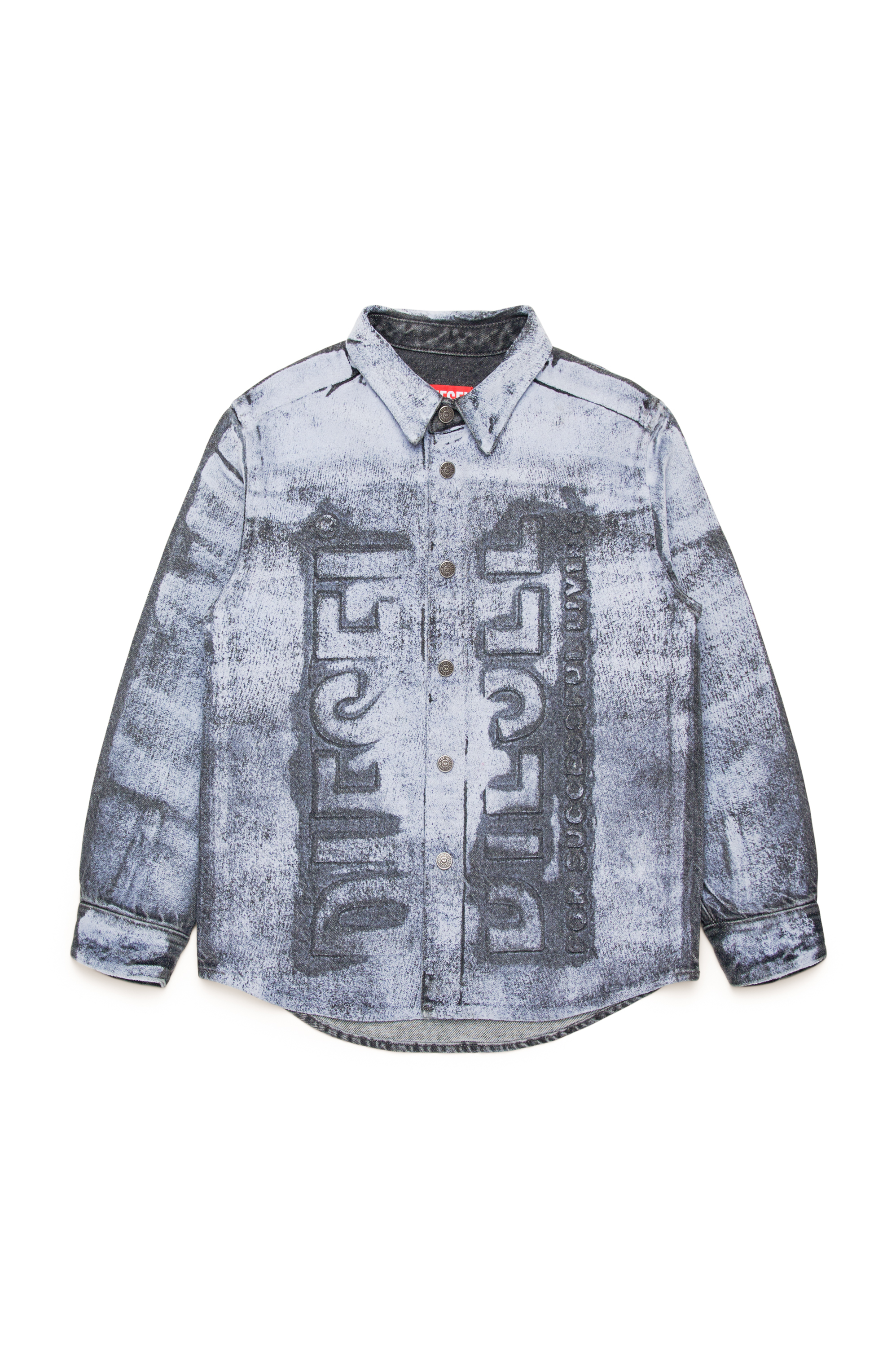 Diesel - CSIMPLY-OVER, Man's Flock-printed shirt with maxi logo in Blue/Black - 1