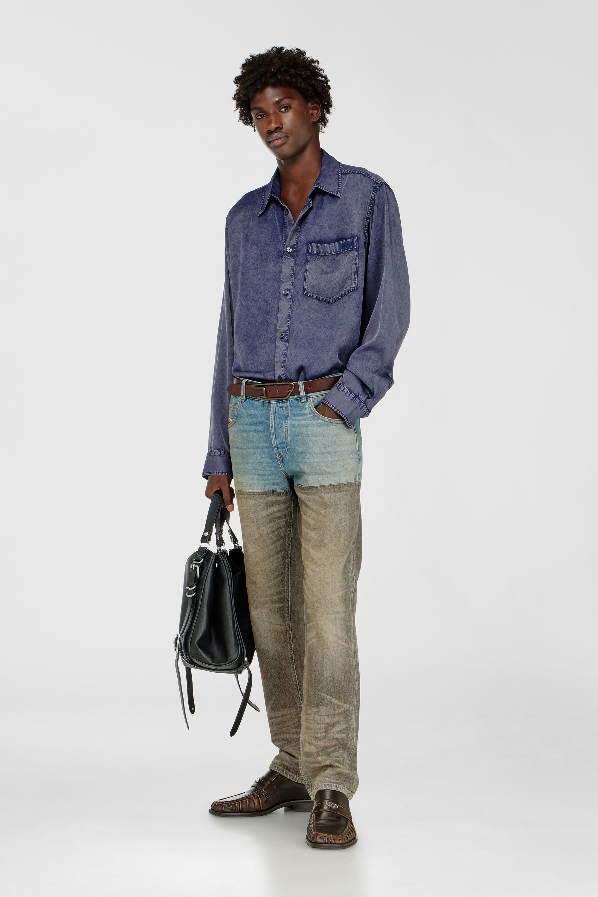 Diesel - S-SIMPLY-NIBC, Man's Fluid shirt in denim-effect viscose in Blue - 2