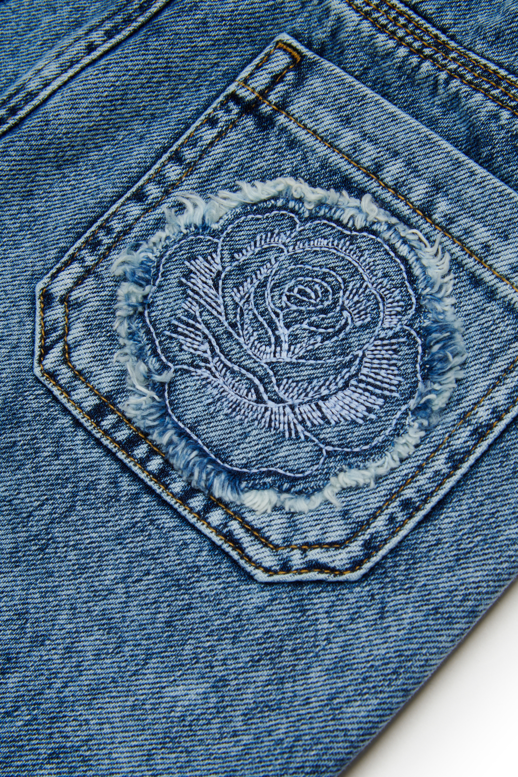 Diesel - GELKA, Woman's Frayed denim skirt with rose patch in Medium blue - 4