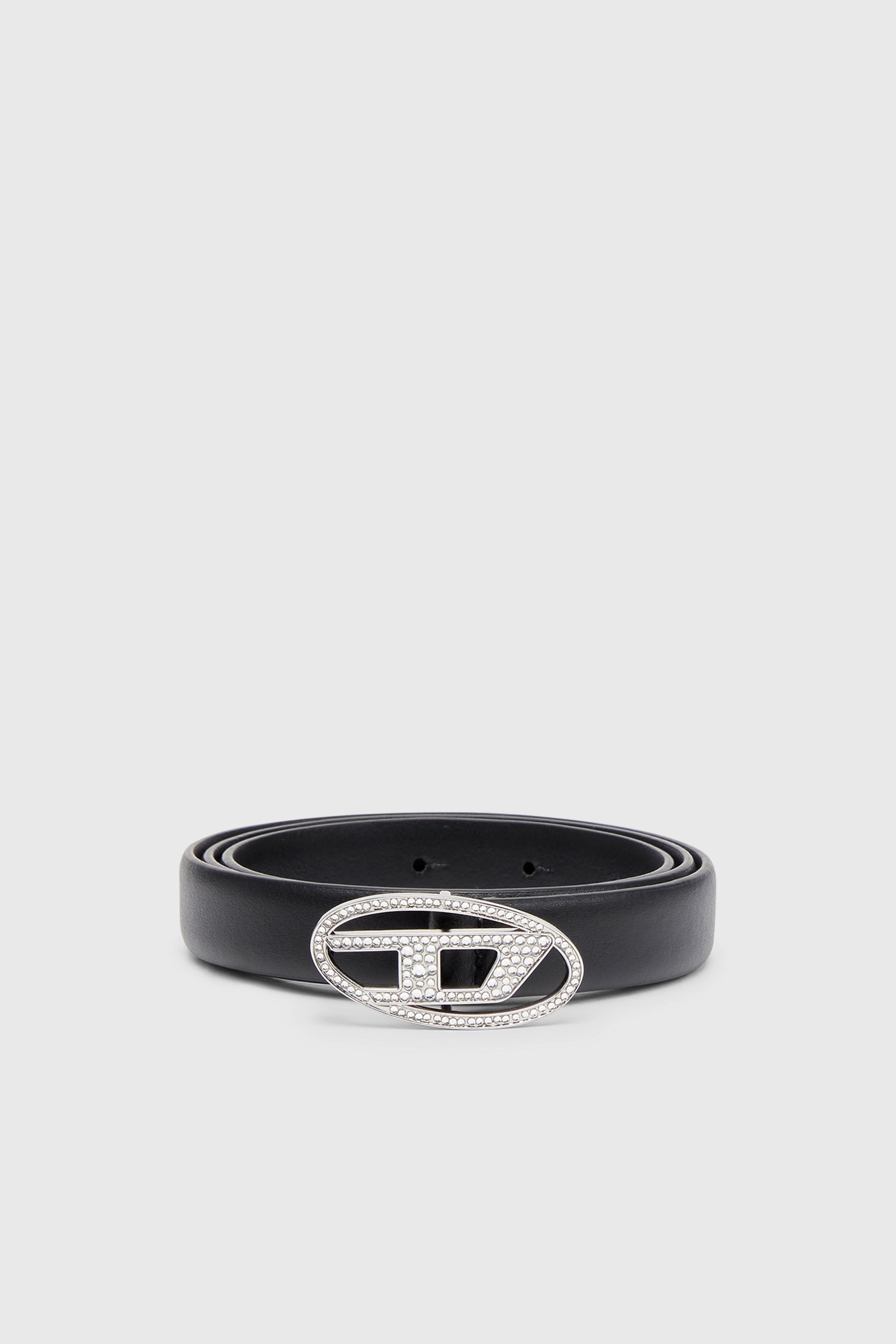 Diesel - B-1DR STRASS 20, Woman's 1.9cm slim leather belt with crystal buckle in Black - 1