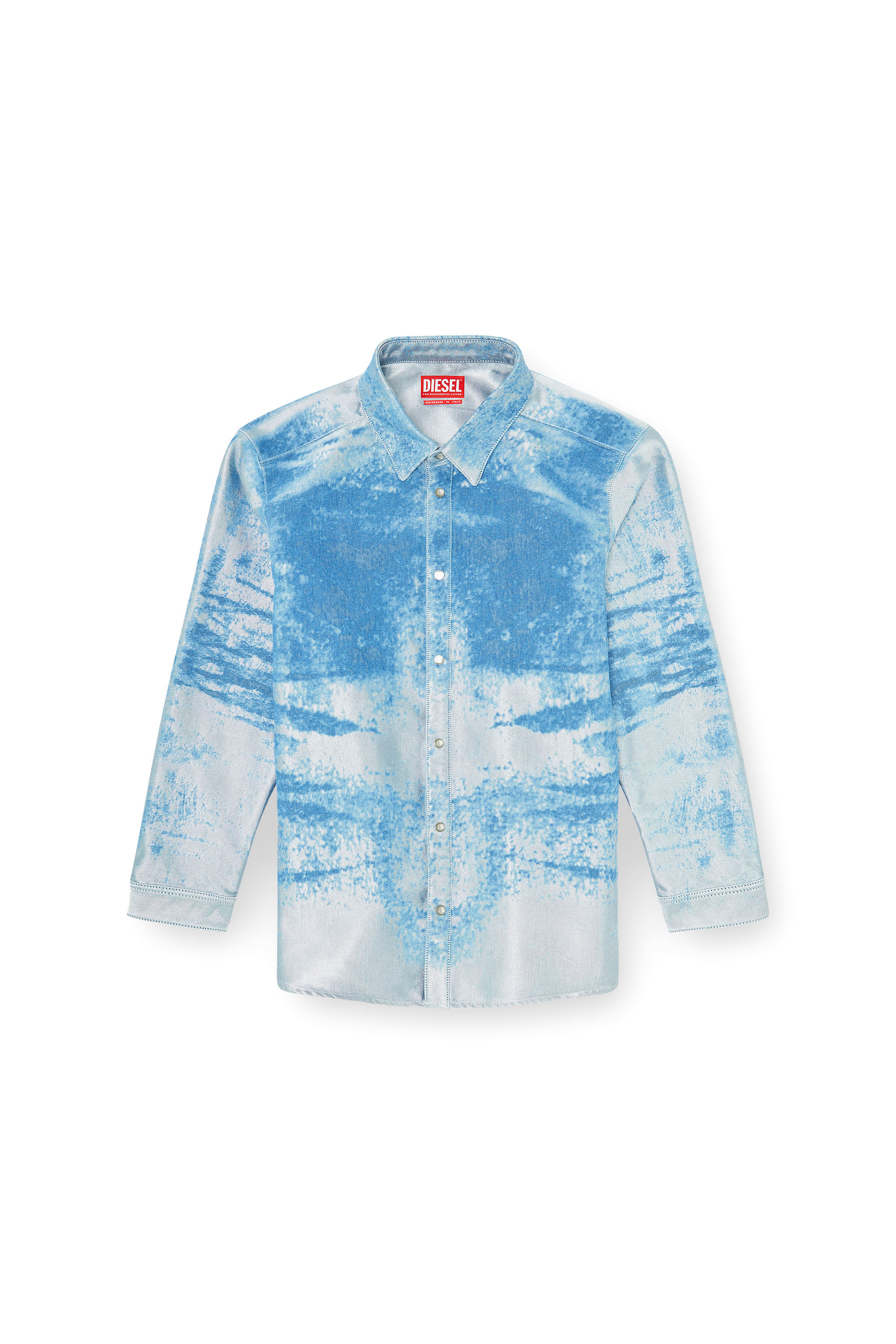 Diesel - D-KELMAR-FSI, Man's Shirt in coloured satin denim in Light Blue - 3