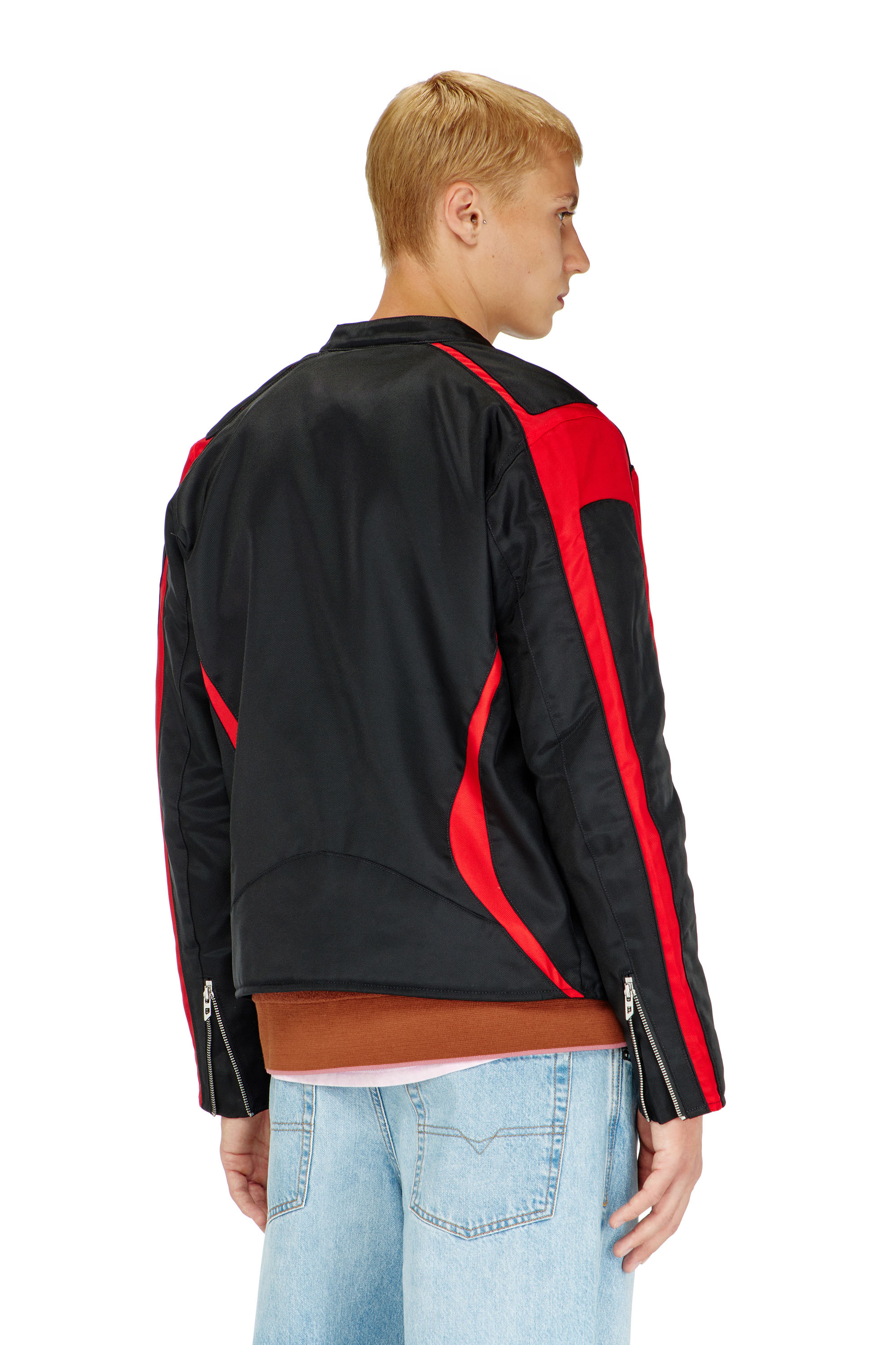 Diesel - J-ADAM-PDAI, Man's Biker jacket in colour-block canvas in Black/Red - 4