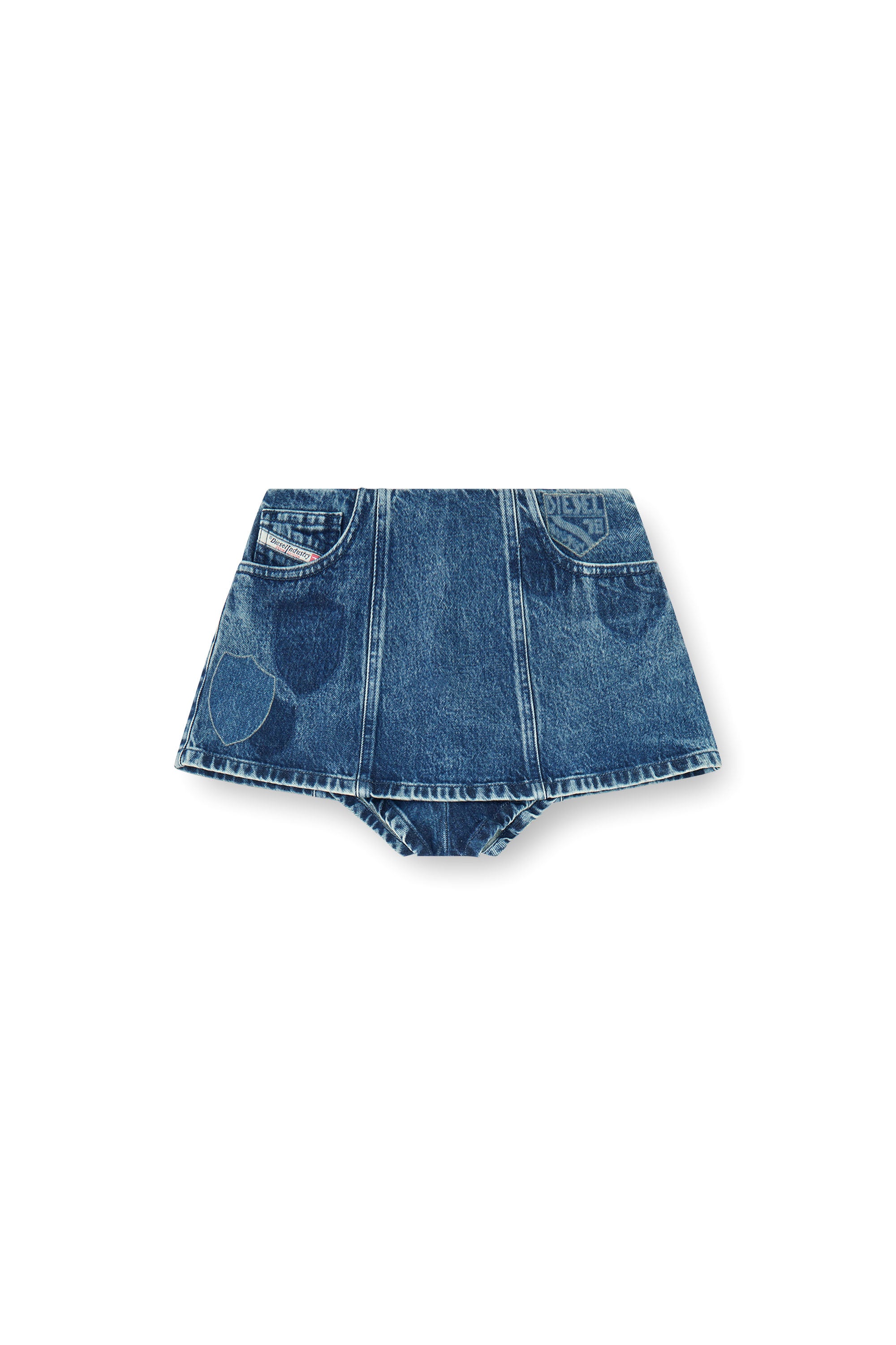 Diesel - DE-FIROVA-S, Woman's Denim peplum shorts with shadow patches in Medium blue - 3