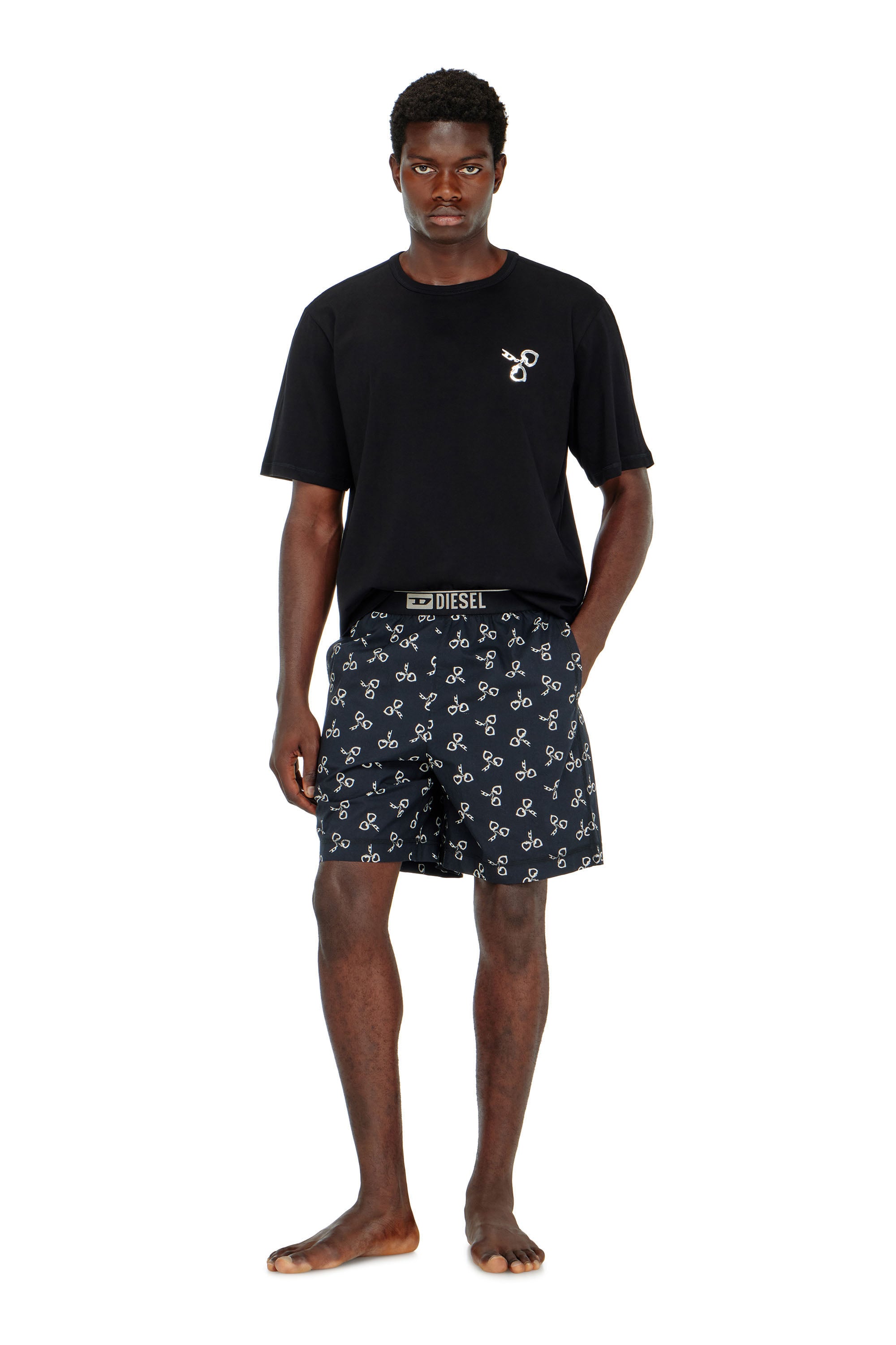 Diesel - KIT-JAMES-D-BOX, Man's Cotton pyjama set with handcuff print in Black/White - 2