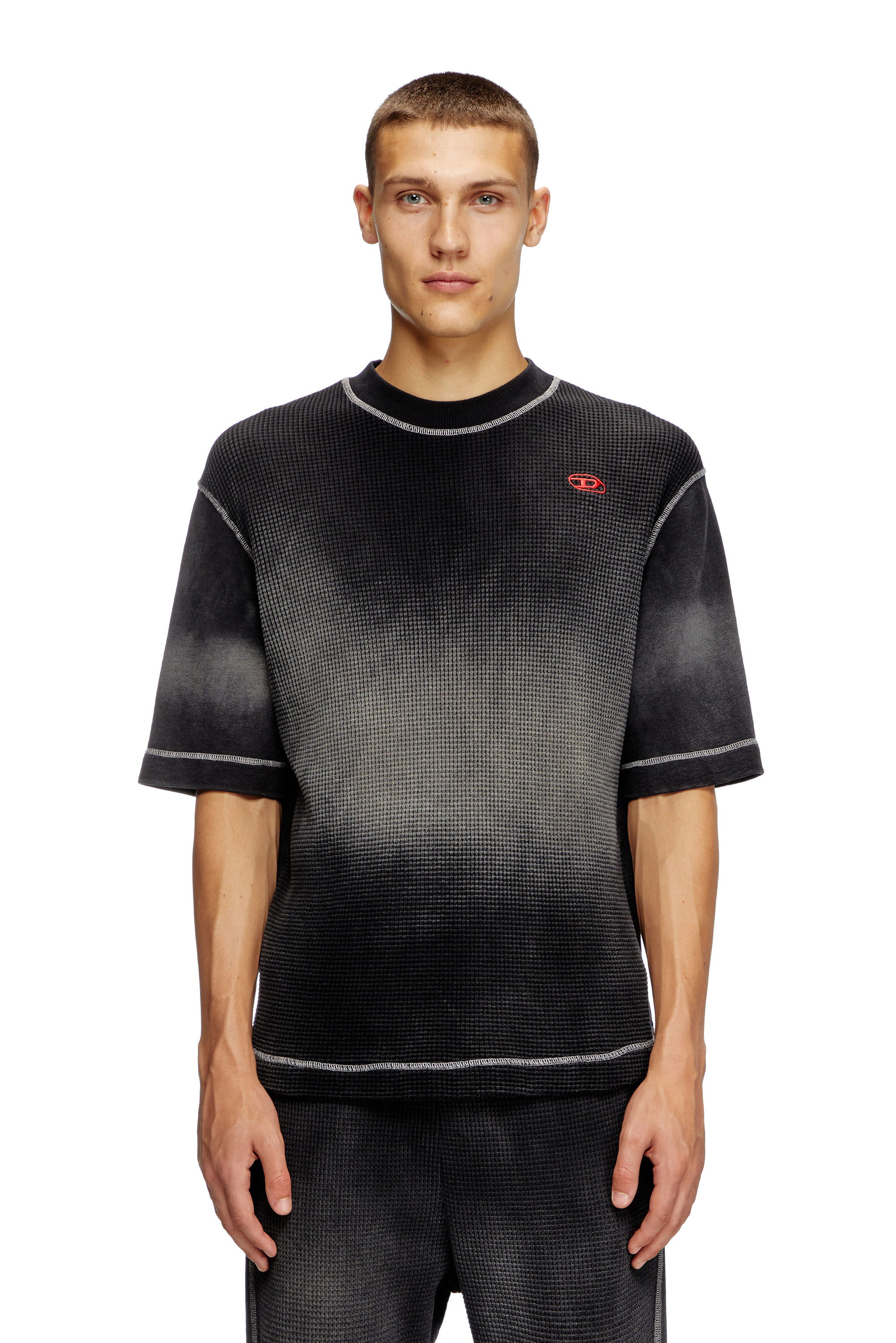 Diesel - S-WAFYCOL, Man's Waffle and jersey half-sleeve sweatshirt in Black - 1