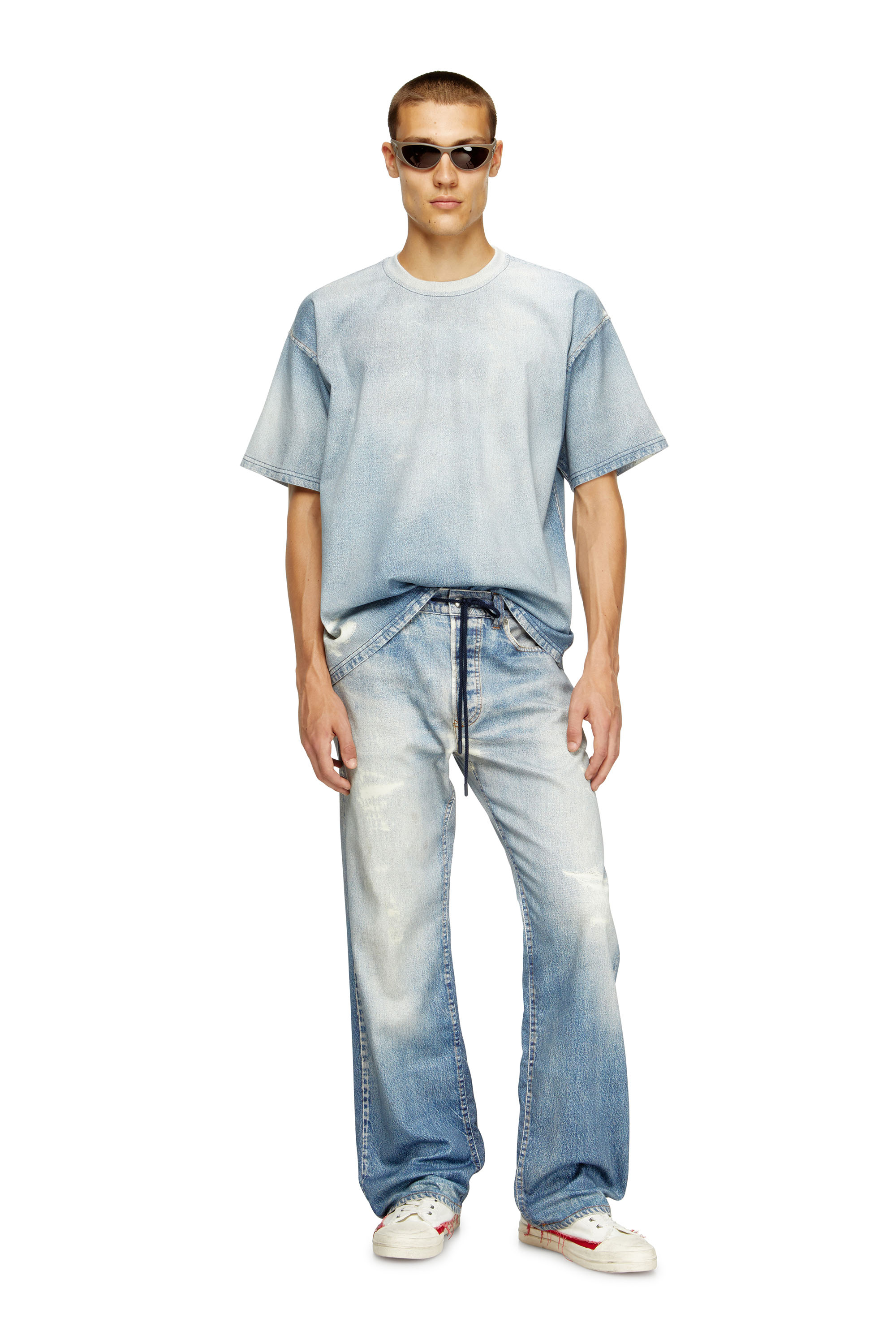 Diesel - D-BOX JOGG, Man's T-shirt in printed bleach-effect JoggJeans in Light Blue - 1