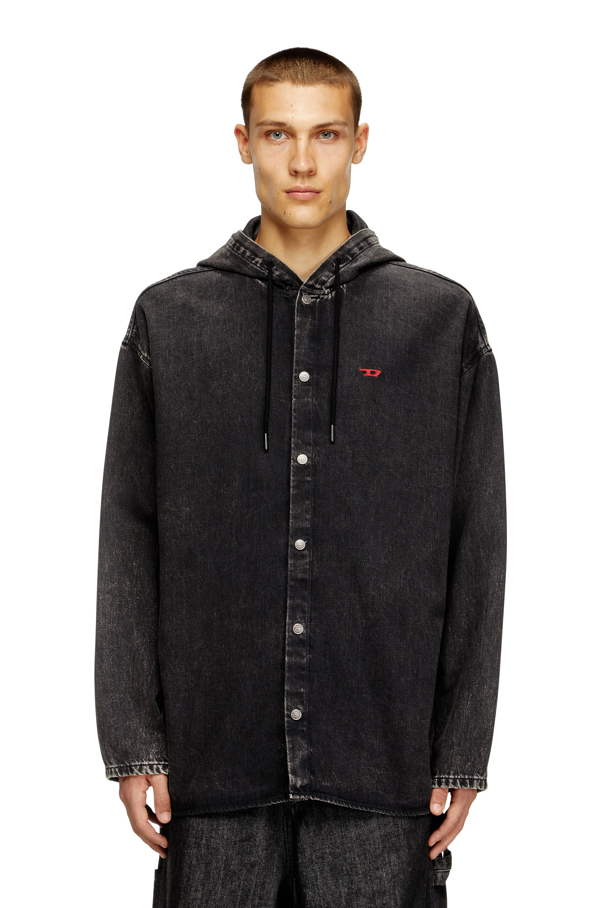 Diesel - D-DEWNY-HOOD, Man's Hybrid shirt in Tencel denim in Black - 3