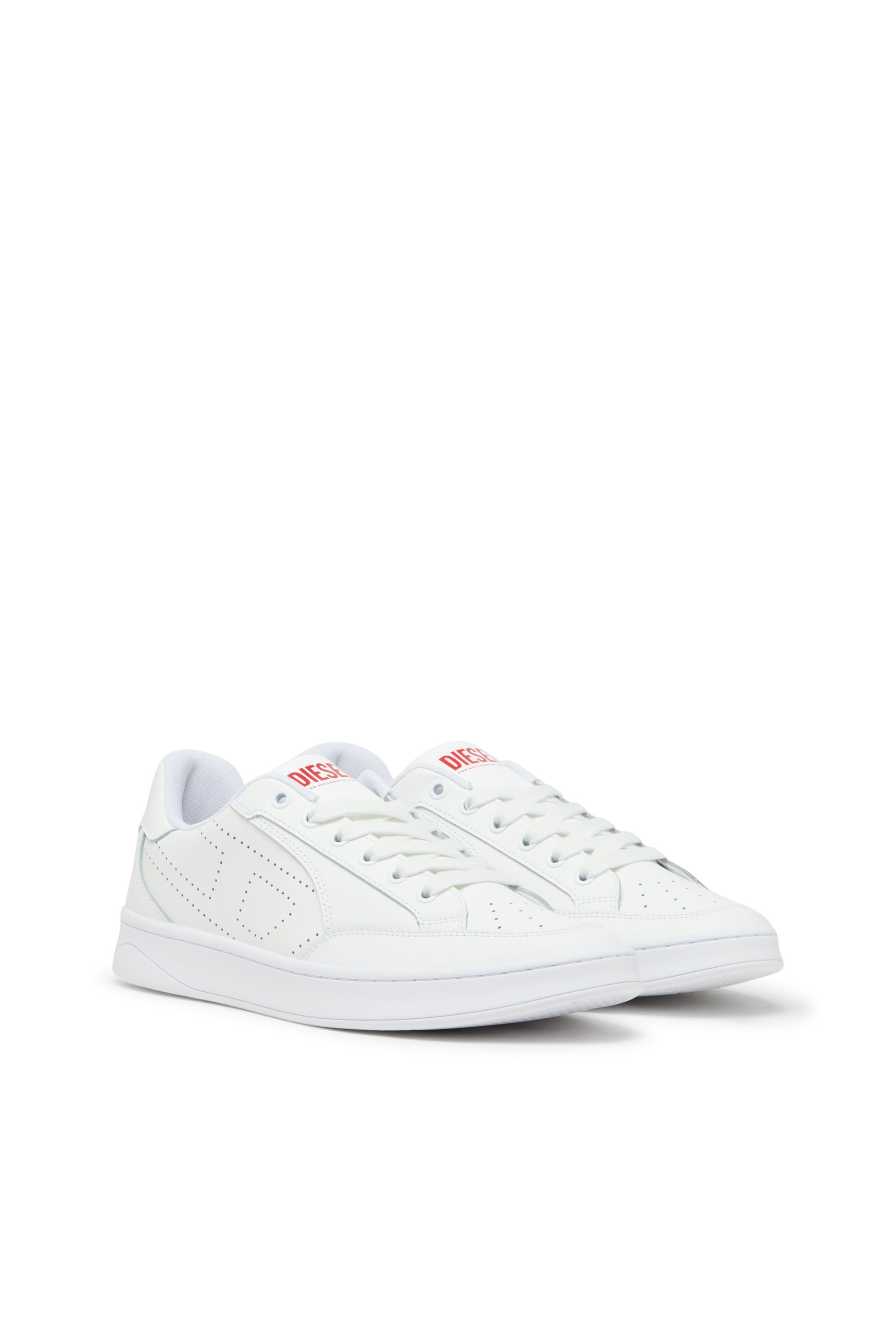 Diesel - S-DAKOTA LOW, Man's Leather sneakers with perforated logo in White - 2