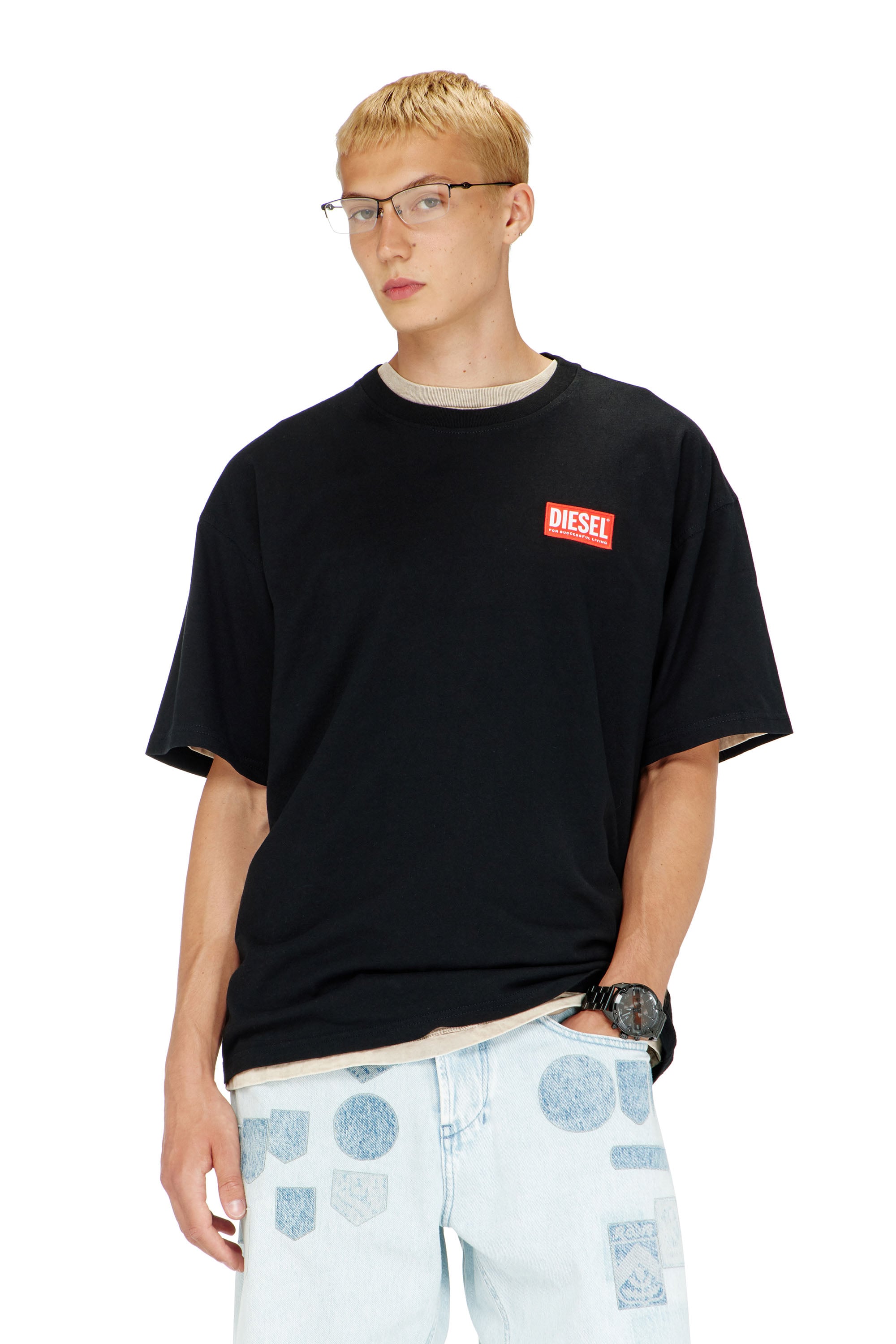 Diesel - T-BOXT-LAB, Man's T-shirt with jacquard logo patch in Black - 1