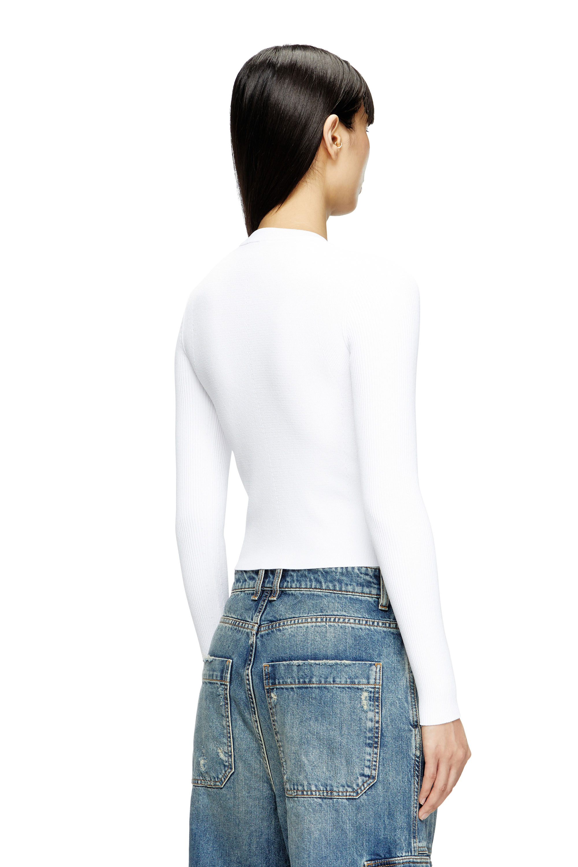 Diesel - M-VALARI, Woman's Rib-knit viscose-blend top with Oval D in White - 4