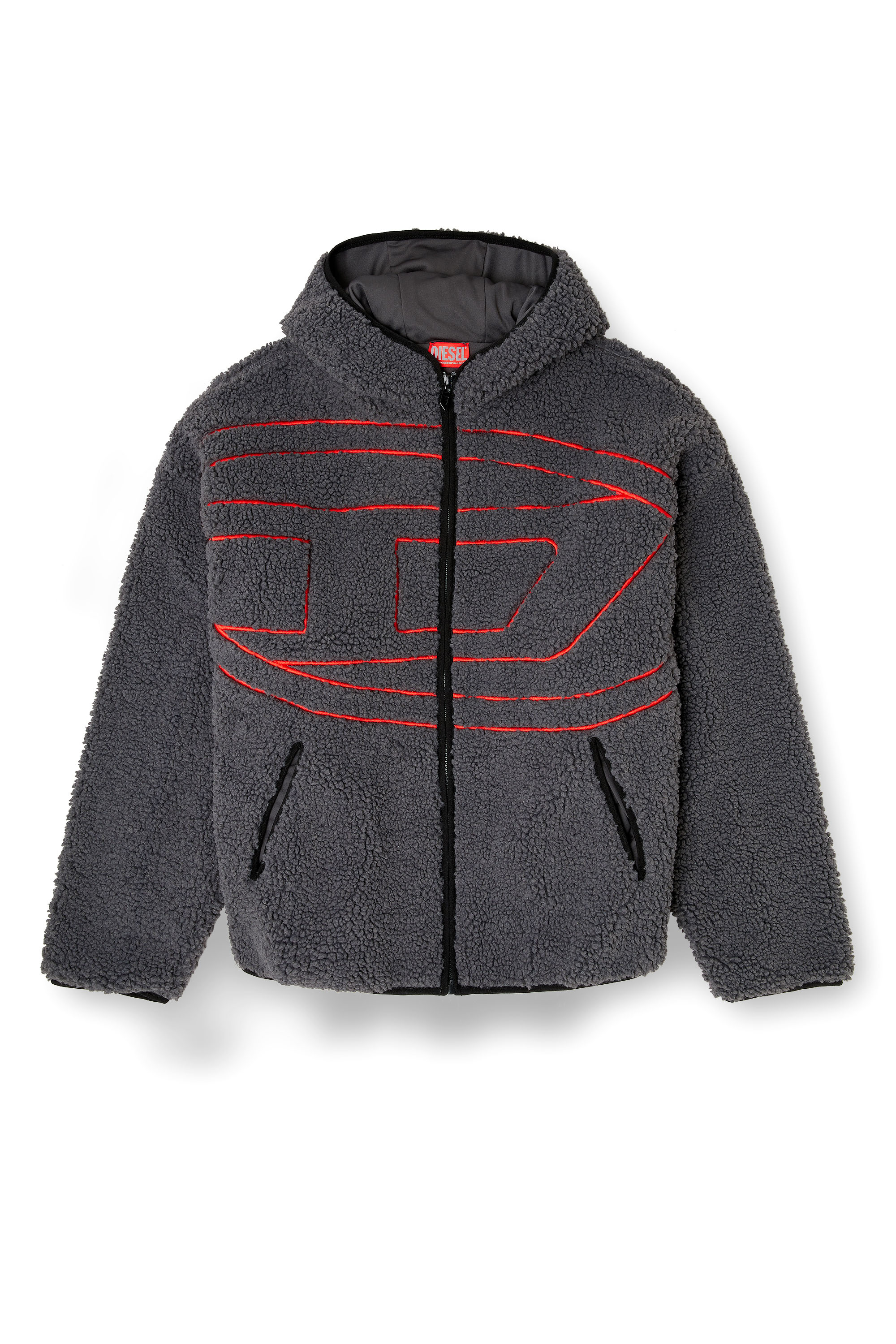 Diesel - S-ZAT, Man's Teddy hoodie sweatshirt in Dark grey - 2