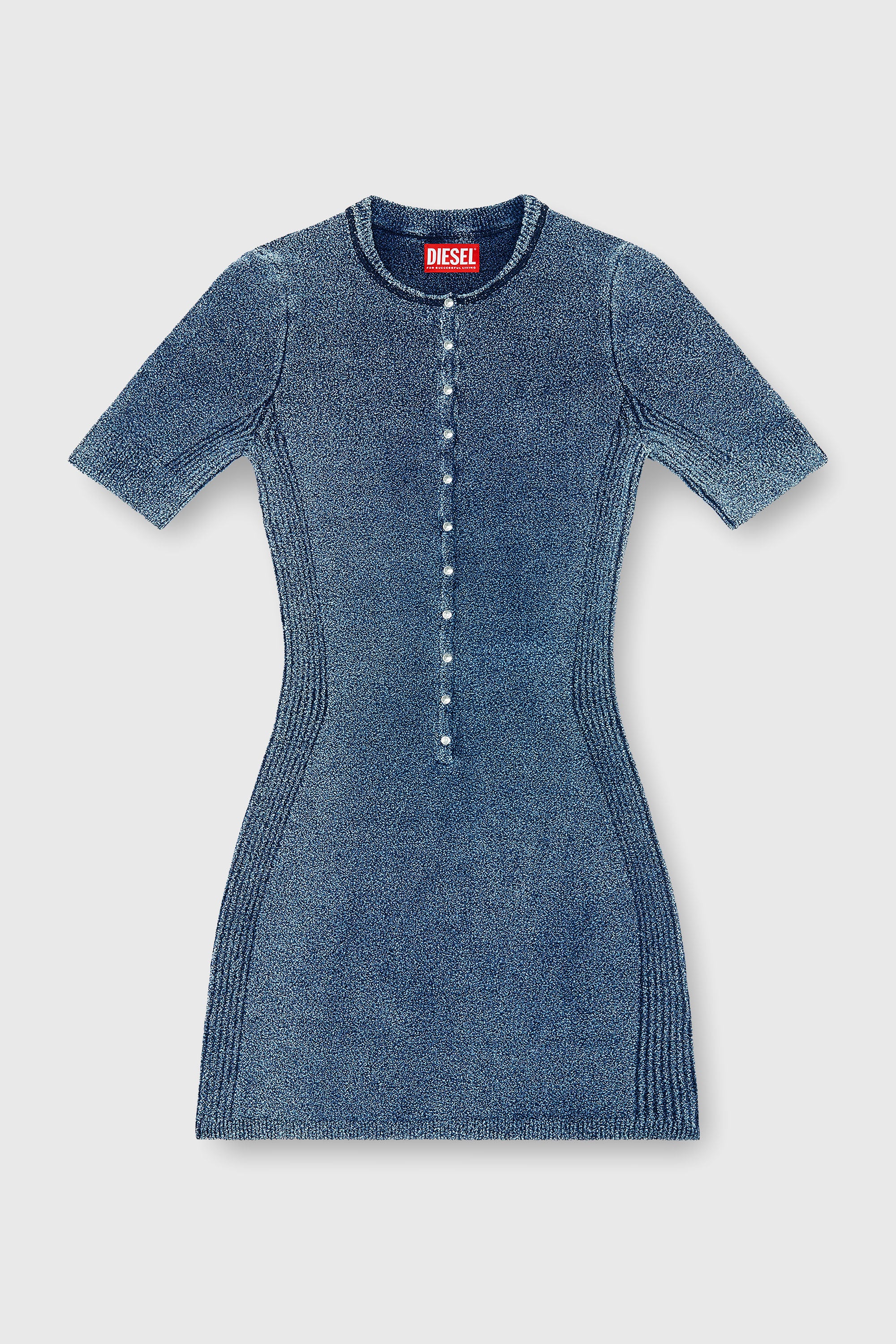 Diesel - M-ESTEE DRESS, Woman's Short dress in indigo boucl&eacute; knit in Medium blue - 2