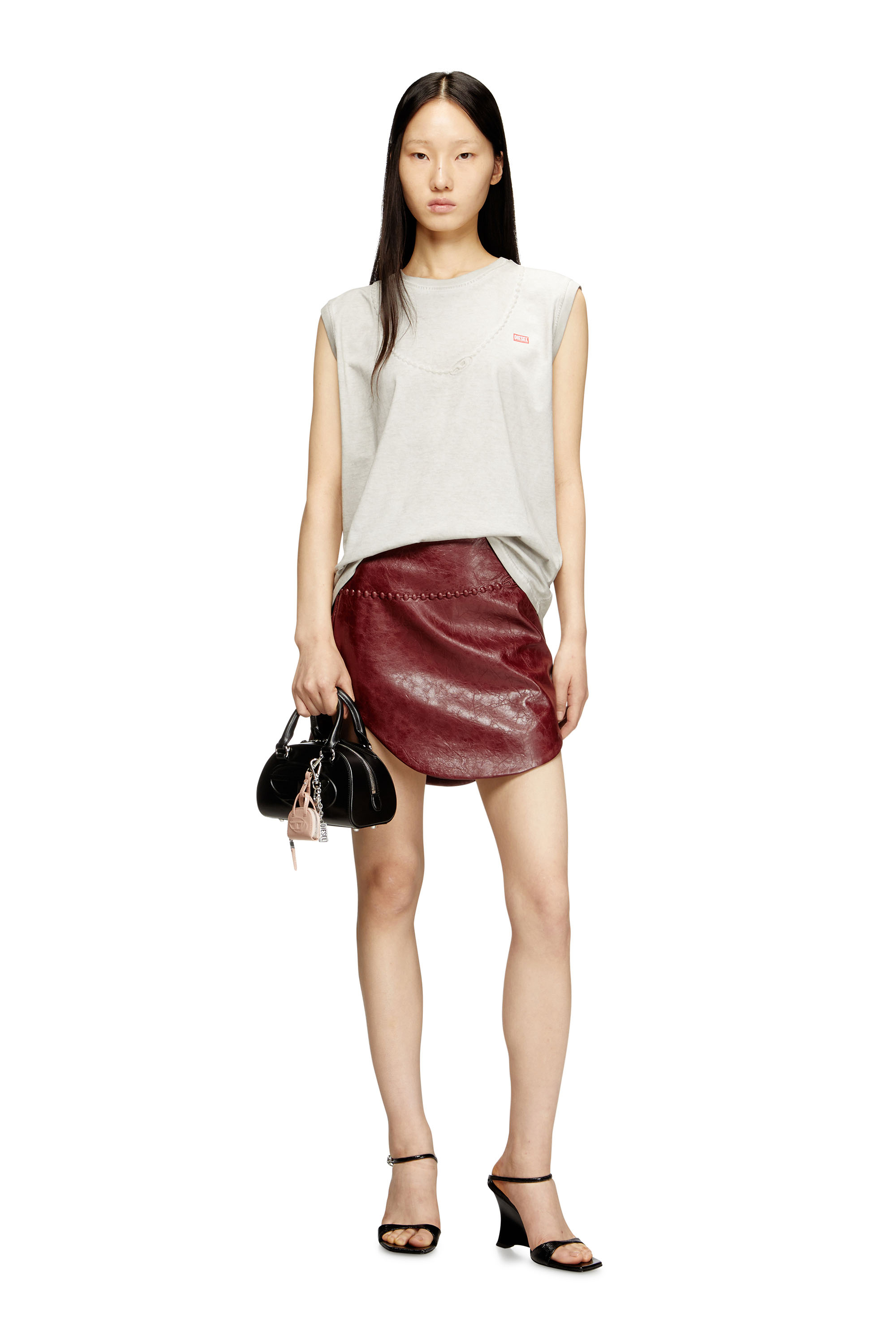 Diesel - O-HARA, Woman's Coated miniskirt with embossed motif in Red - 2