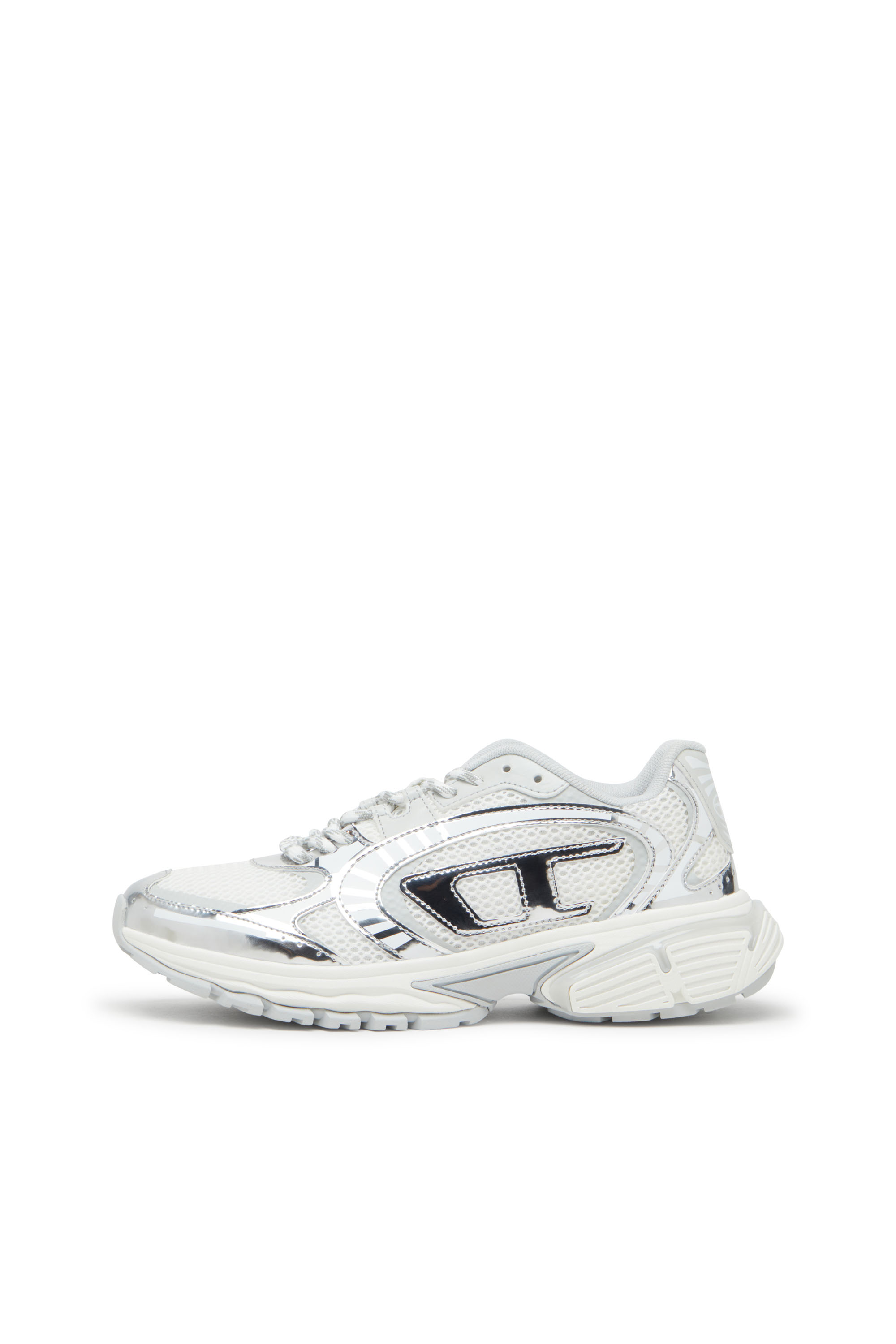 Diesel - S-PRO-V-DENSE LOW W, Woman's S-Pro-V-Dense-Metallic mesh sneakers with Oval D logo in White/Silver - 7