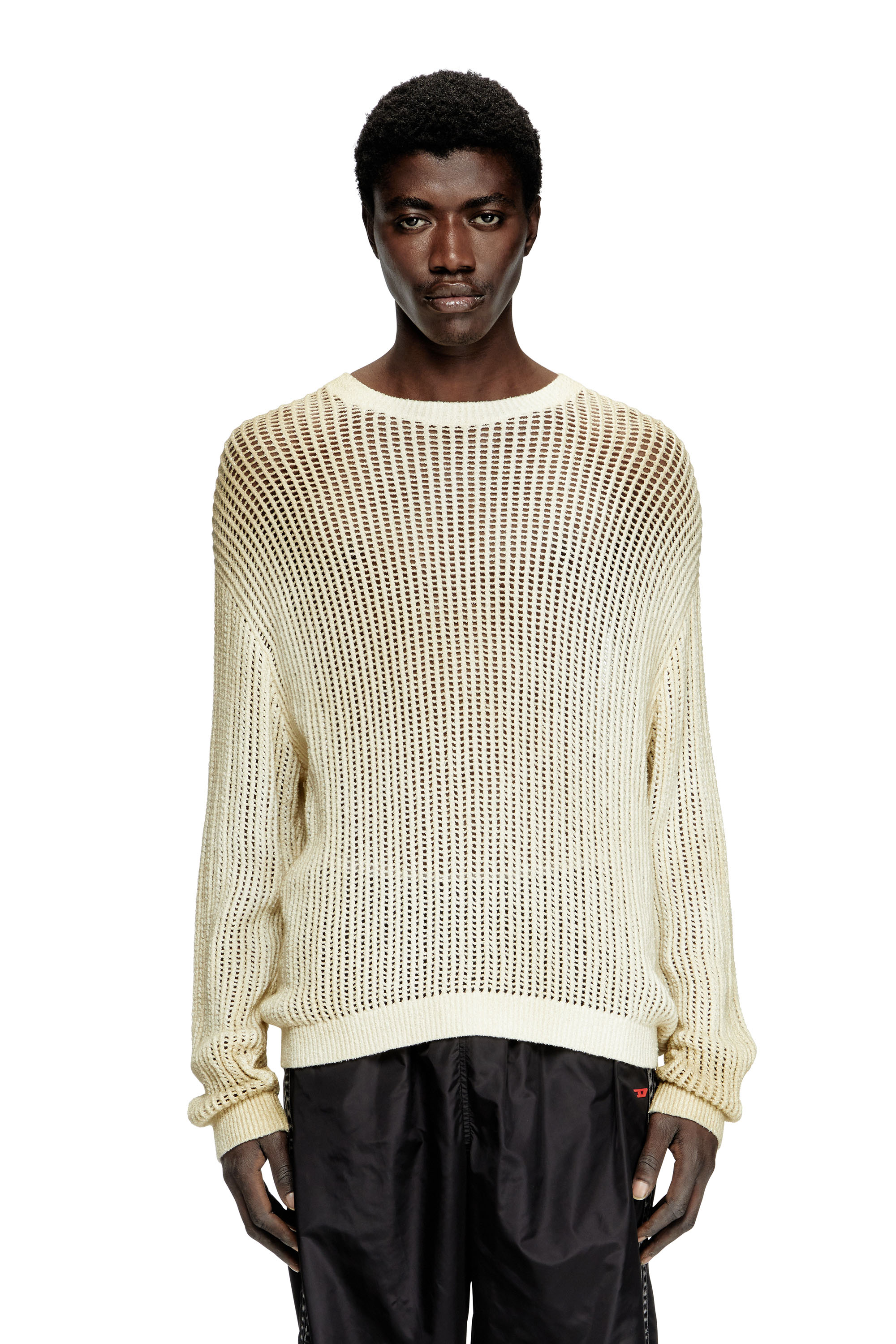 Diesel - K-SKUAT, Man's Open-knit jumper with distressed effect in Beige - 1