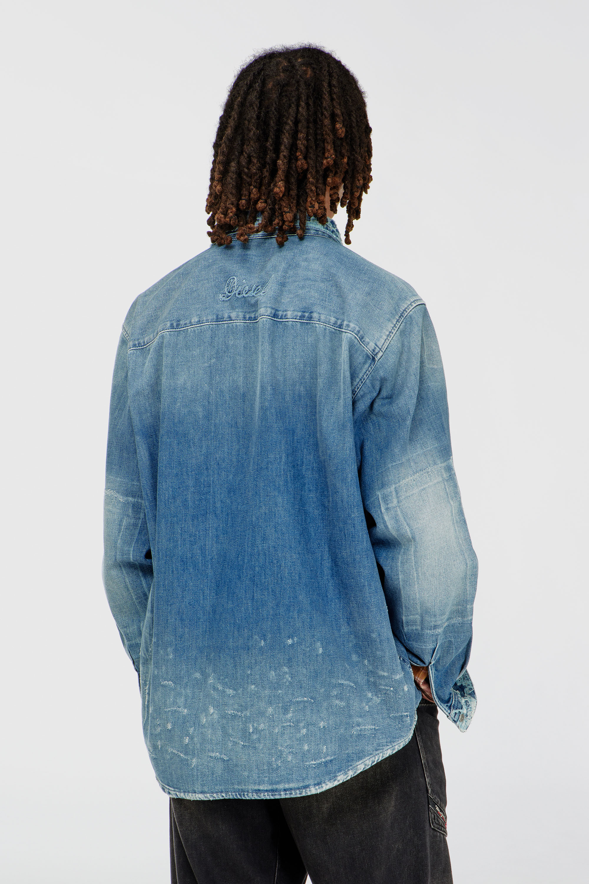 Diesel - D-SIMPLY, Man's Shirt in distressed patch-effect denim in Light Blue - 4