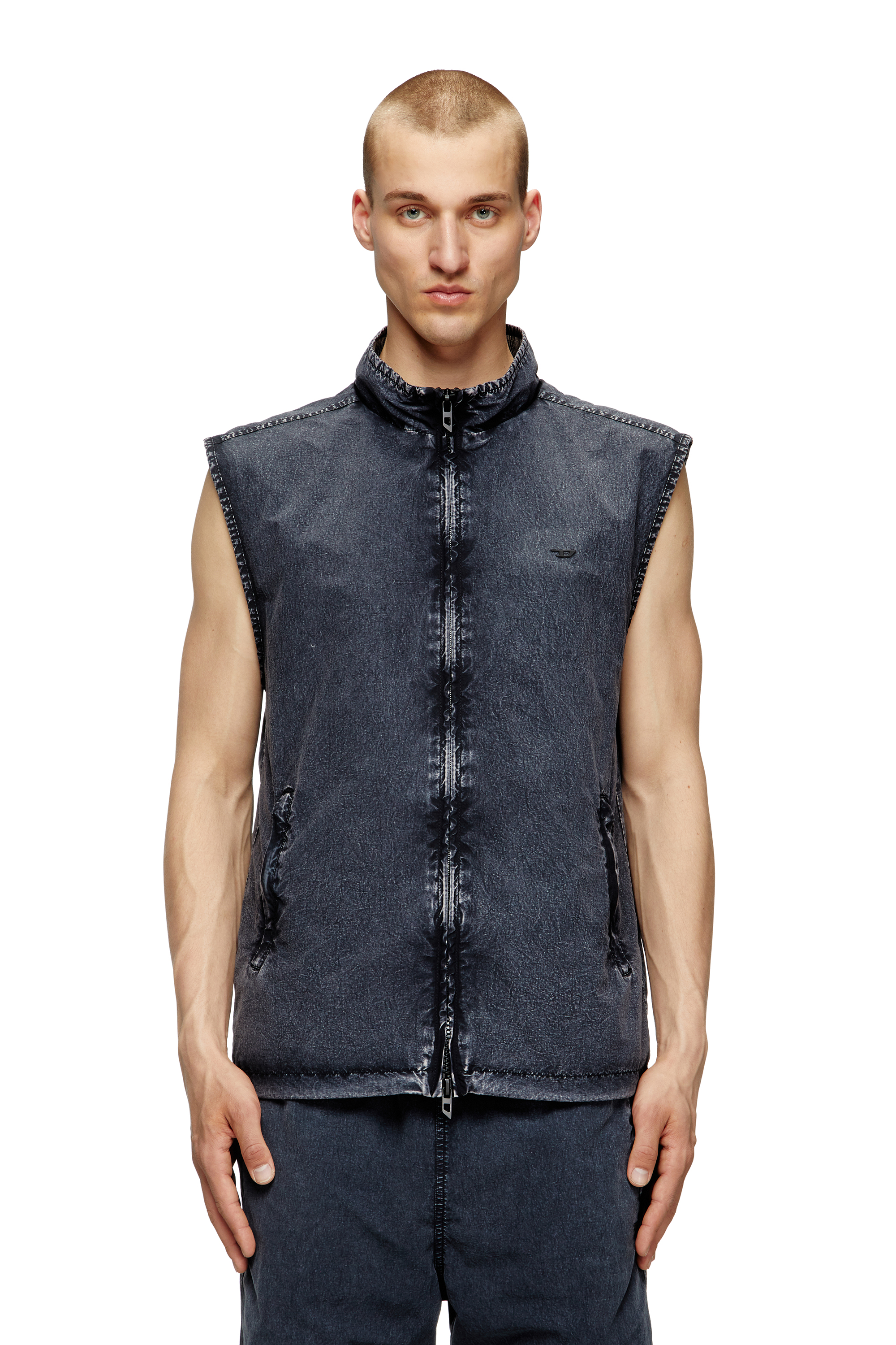 Diesel - J-ERB, Man's Vest in recycled nylon taslan in Dark Blue - 3