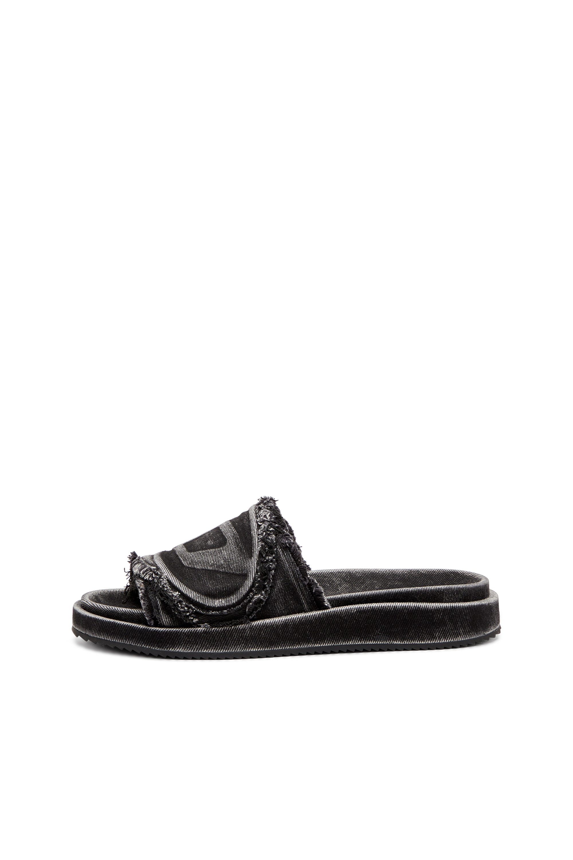 Diesel - SA-SLIDE D OVAL, Unisex's Distressed denim slides in Black - 7