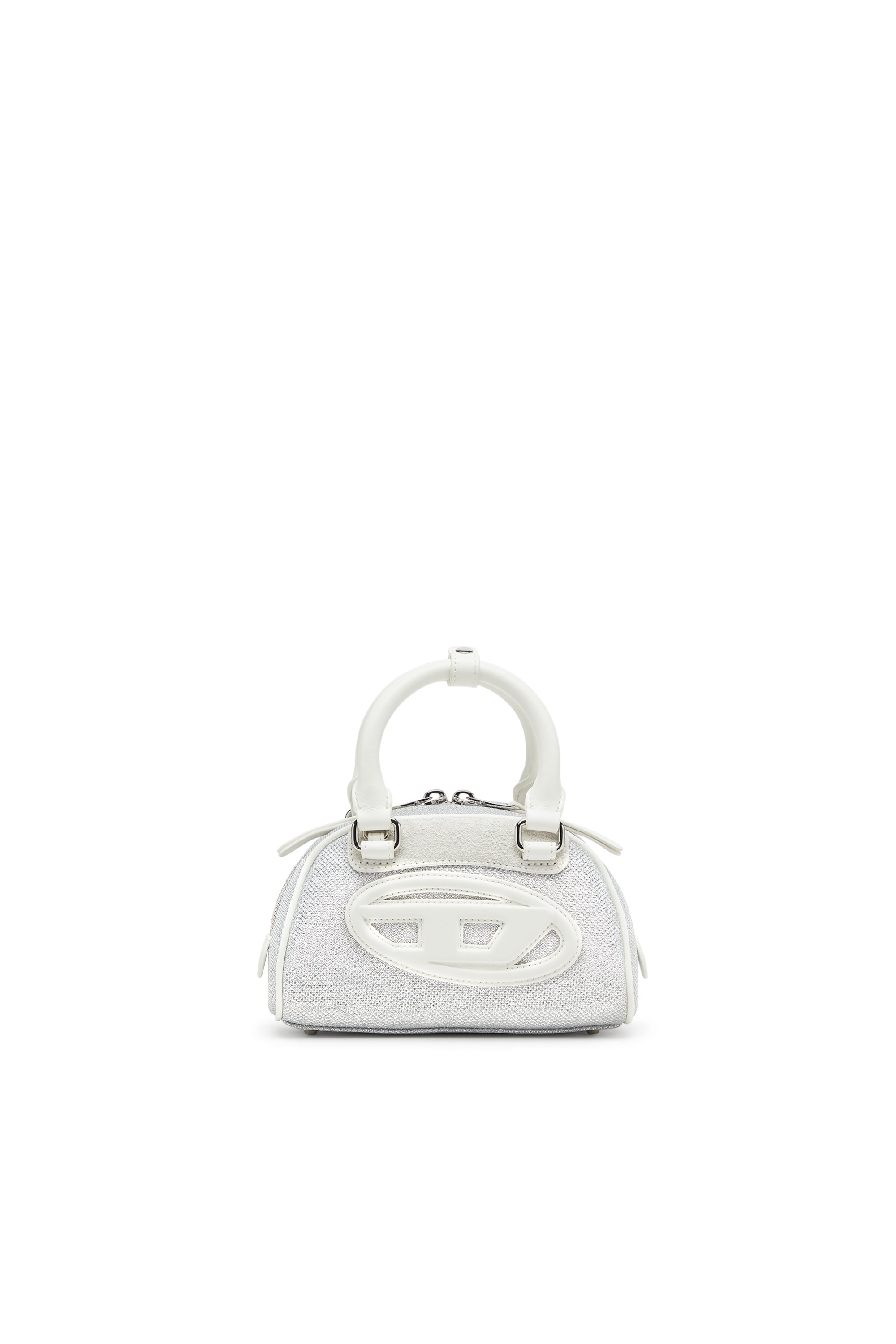 Diesel - 1DR DOME CROSSBODY, Woman's 1DR Dome-Mini bowling bag in lurex fabric in White/Grey - 1